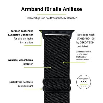 Artwizz Smartwatch-Armband WatchBand Flex, Textil Uhrenarmband mit Adapter, Schwarz, Apple Watch Series 9-7 (41mm), 6-4 & SE (40mm), 3-1 (38mm)