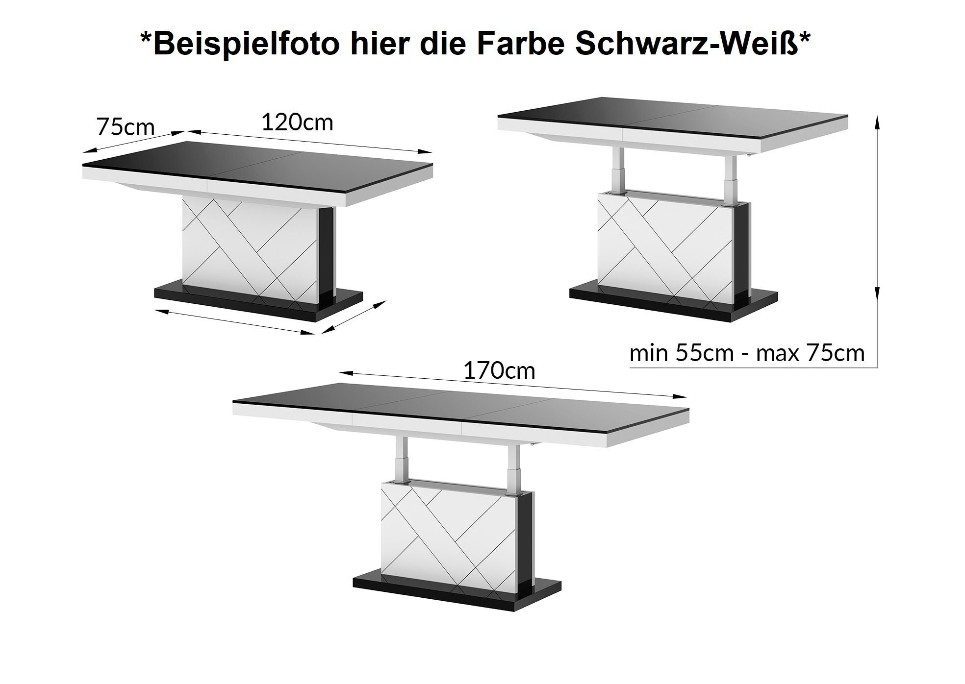 ausziehbar Couchtisch Tisch Design Weiß designimpex HM-333 höhenverstellbar Hochglanz
