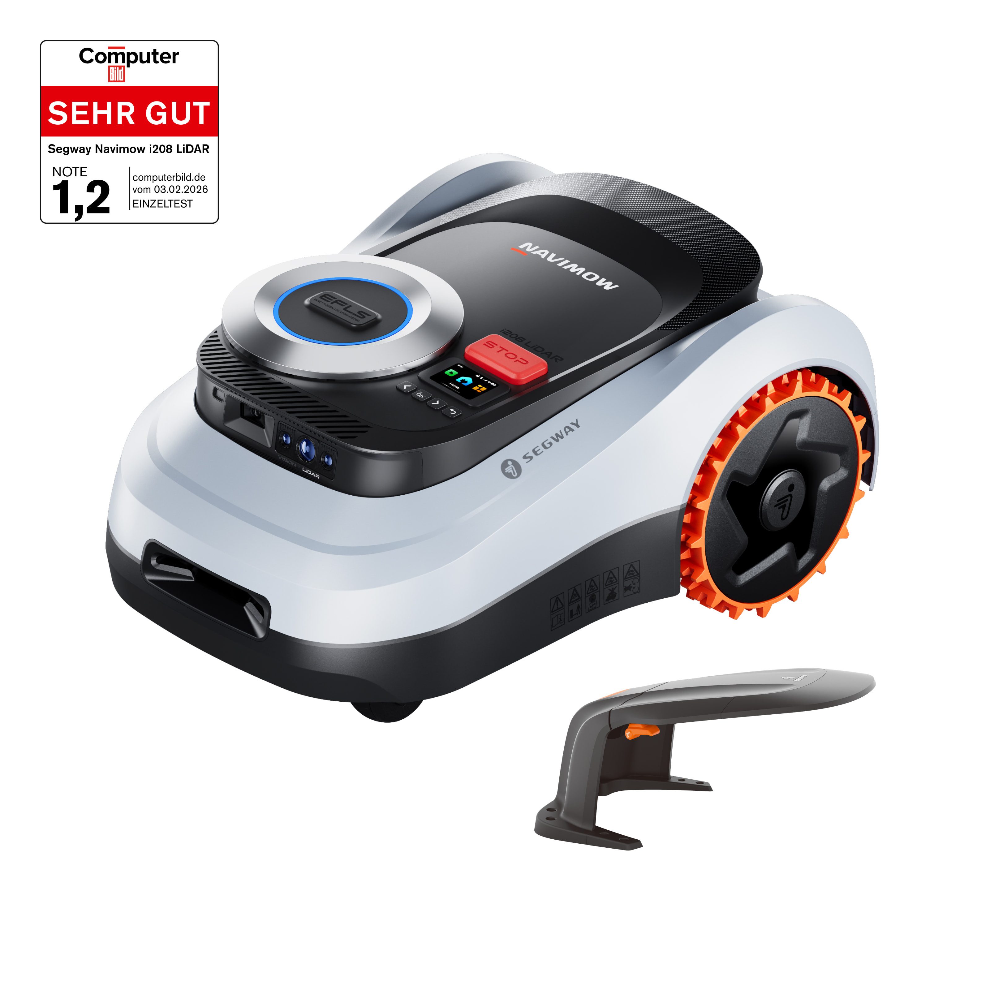 NAVIMOW Rasenmähroboter Segway i208/i215/i220 LiDAR Mähroboter ohne Begrenzungskabel, bis 800 m² Rasenfläche, (1-St., Geländereifen für Hänge bis 45 % Neigung, LiDAR und Vision Dual System), Automatisches Ein-Tipp-Kartieren, Ohne Drähte oder Antenne