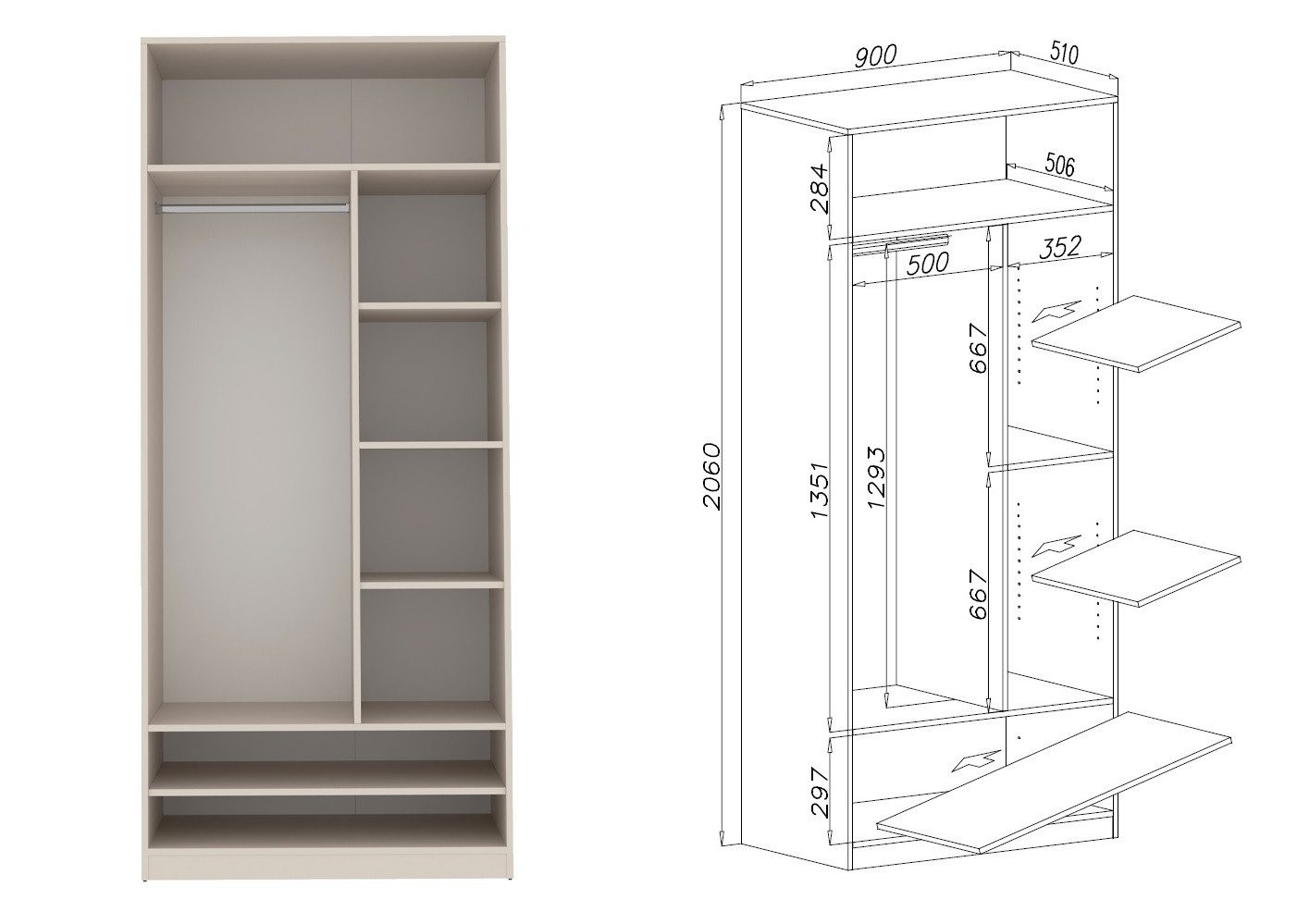 Marmex Möbel Garderobenschrank TRES SET E offener Kleiderschrank 2 Kleiders günstig online kaufen