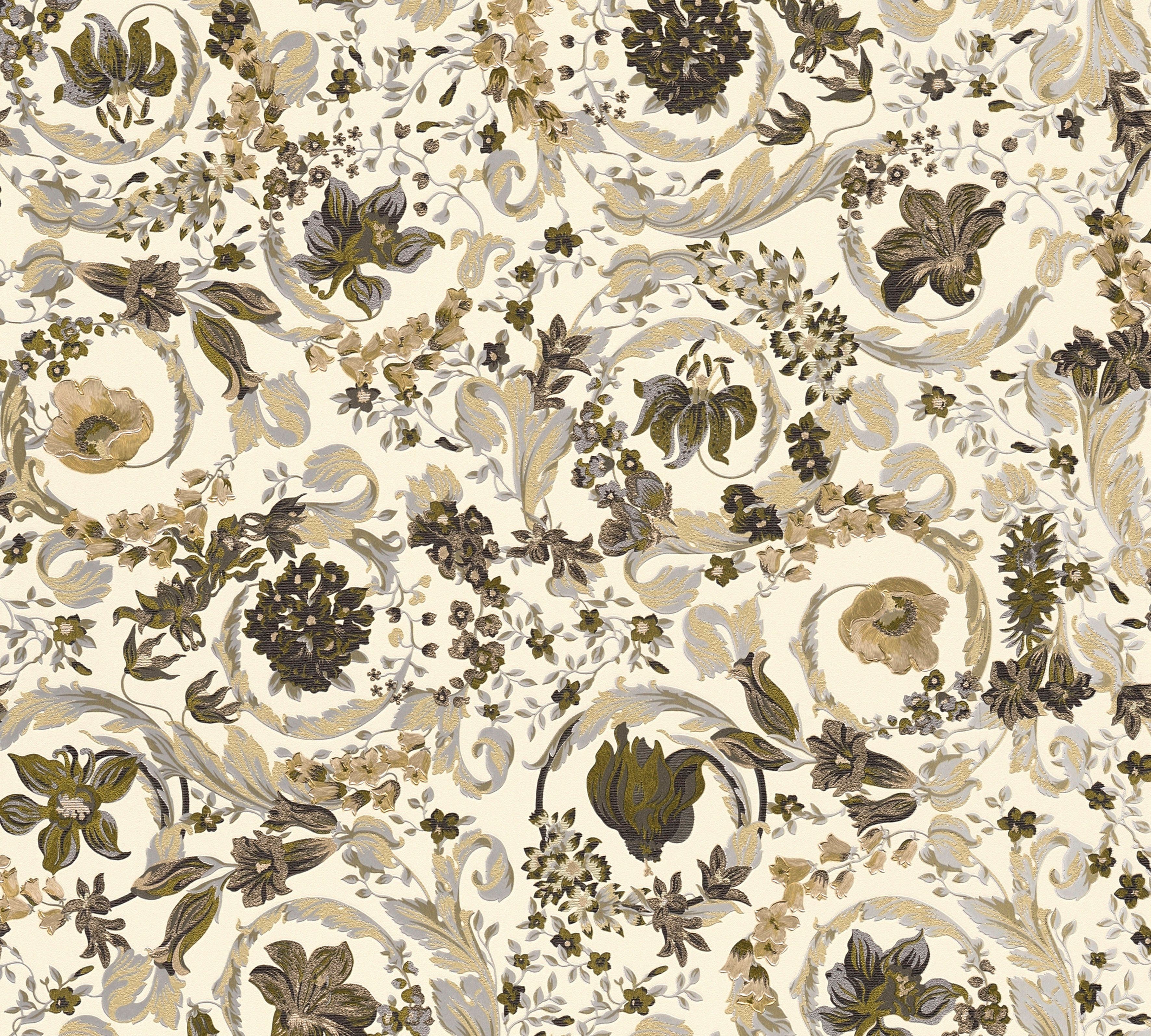 Versace Vliestapete Wallpaper Versace 5 Floral, leicht strukturiert, abstrakt, gemustert, leicht glänzend, (1 St), Designertapete Шпалери Wohnzimmer Schlafzimmer Küche Flur Design Optik