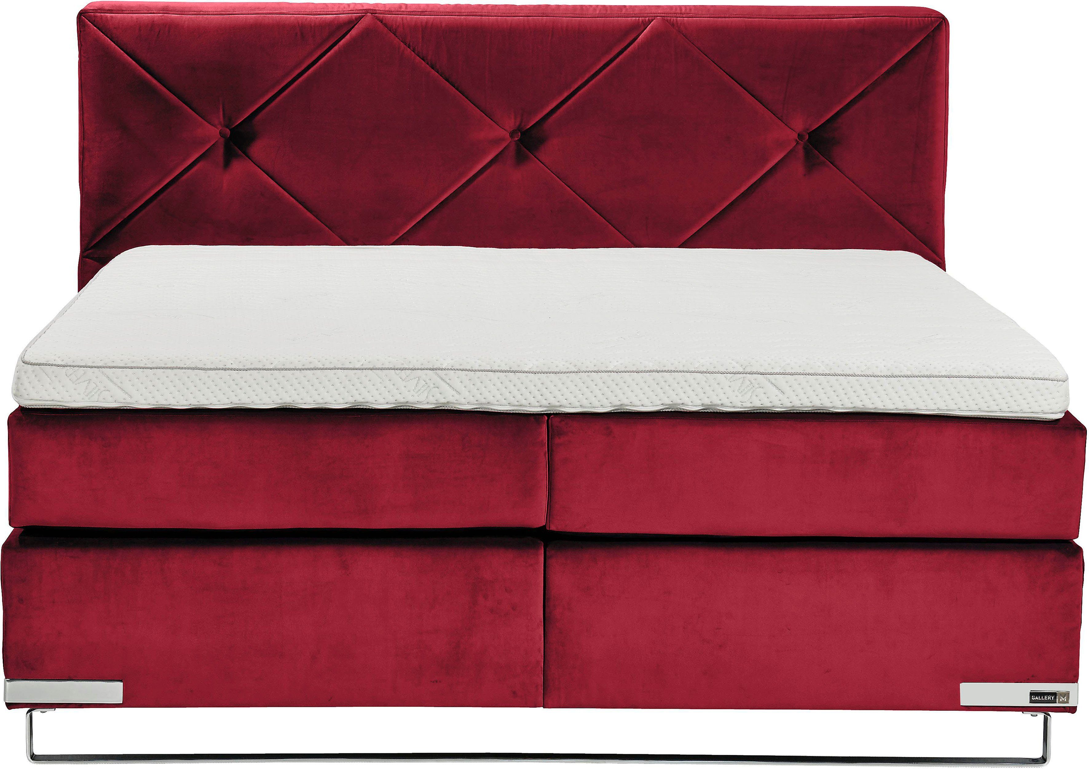 Musterring Boxspringbett Dubai, Kufe in Chrom, 3 Härtegrade, Kopfteil mit Knopfheftung