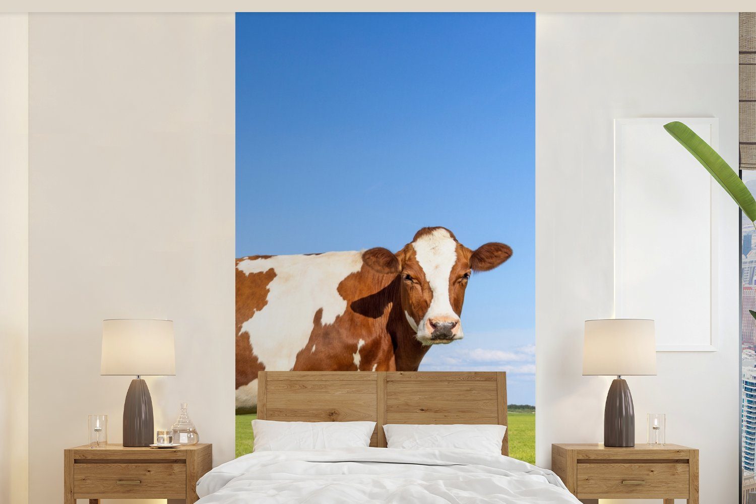 MuchoWow Fototapete Kühe - Bauernhof - Gras - Natur - Tiere, Matt, bedruckt, (2 St), Vliestapete für Wohnzimmer Schlafzimmer Küche, Fototapete