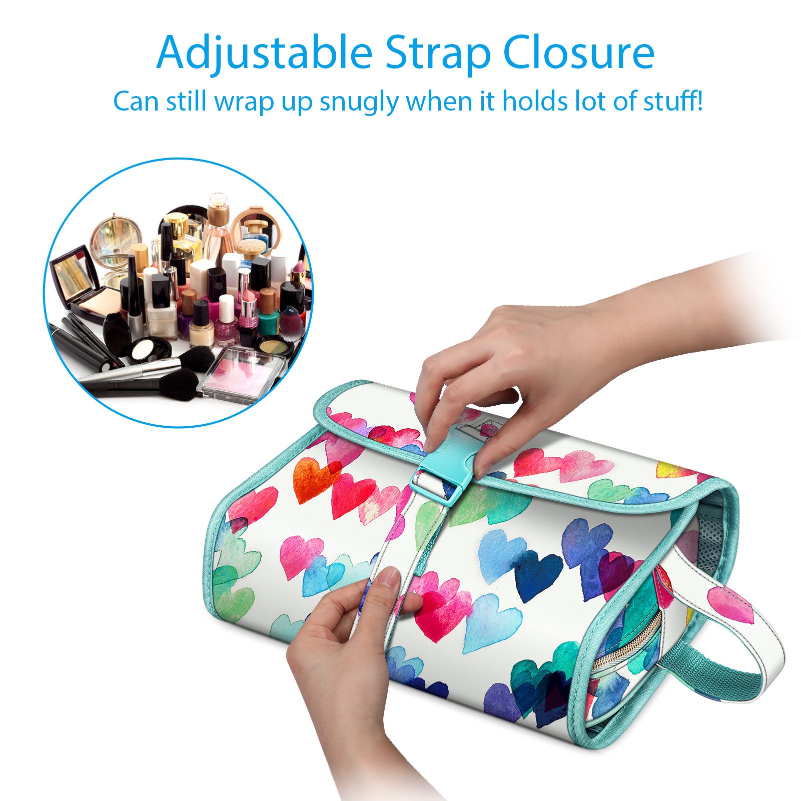 Fintie Kulturbeutel Tragbare Kulturtasche Kosmetiktasche Reisetasche, Große wasserdichte, Aufhängen Make-up Organizer Stauraum Tasche für Damen Mädchen – Bild 3 von 5
