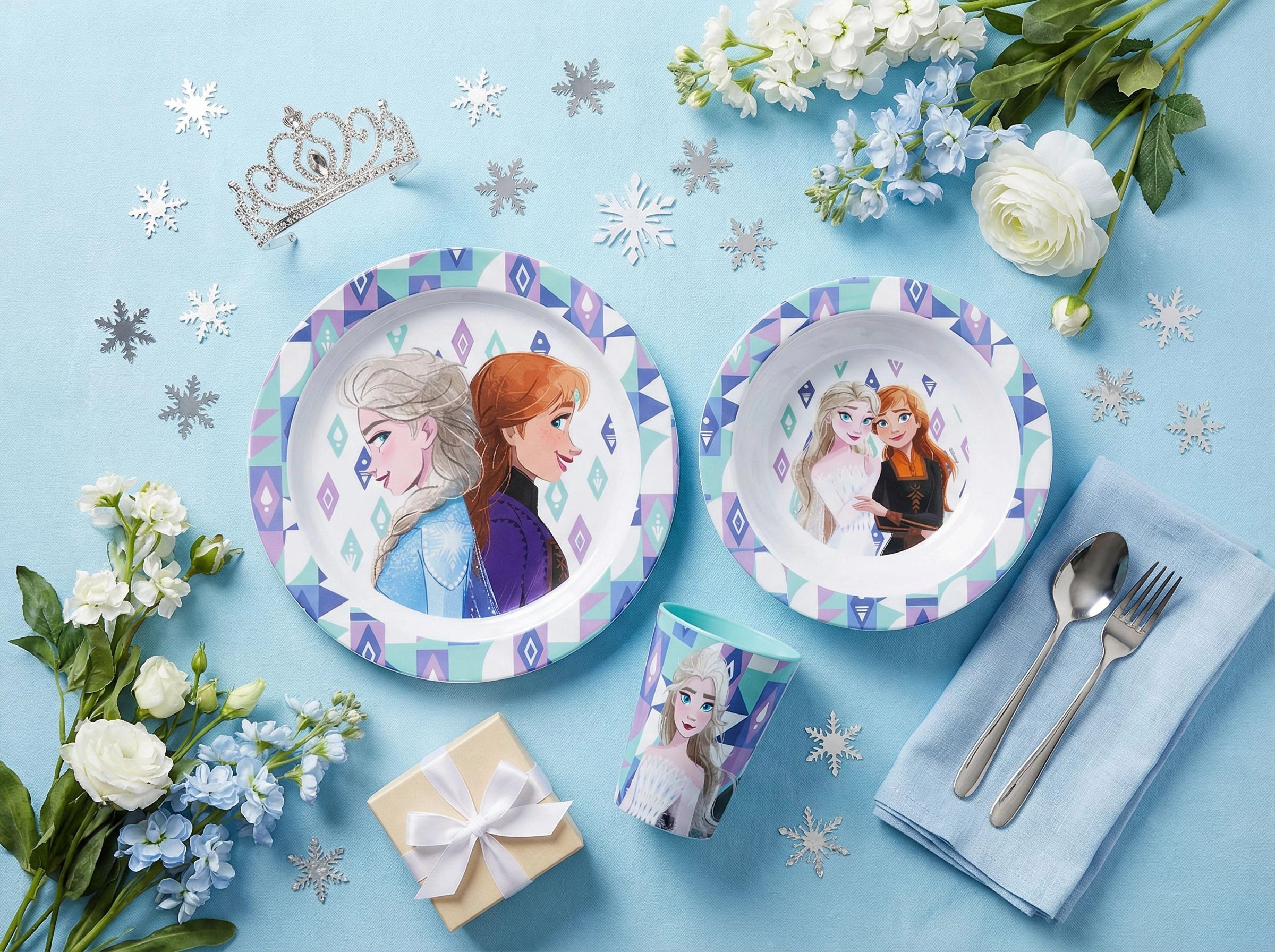 Disney Kindergeschirr-Set Disney Die Eiskönigin Elsa Kinder Geschirr-Set 3 teilig (3-tlg), 1 Personen, Teller, Schüssel, Becher