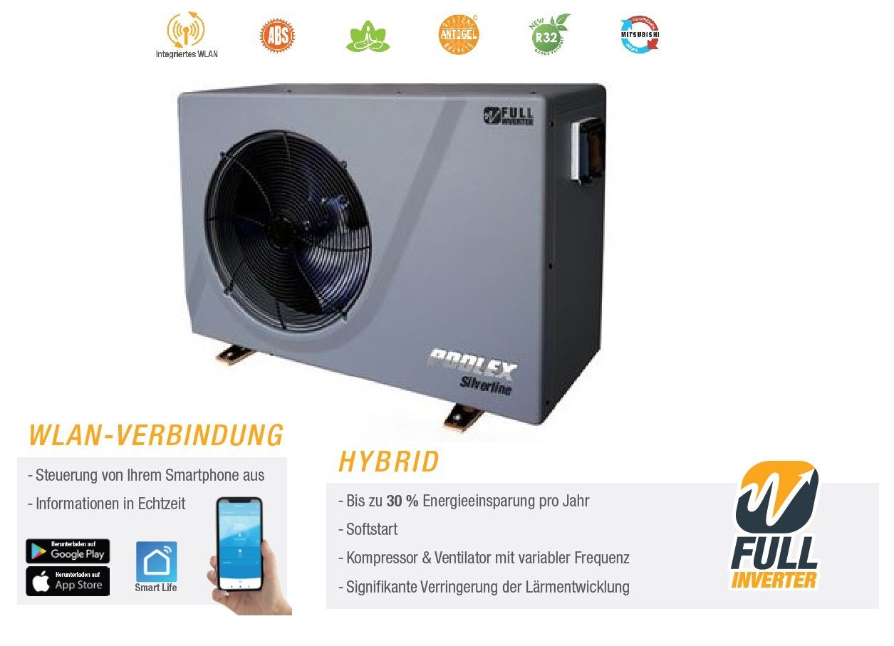POOLEX Pool-Wärmepumpe Poolex Silverline 6,8 KW Wärmepumpe Full Inverter-Wlan