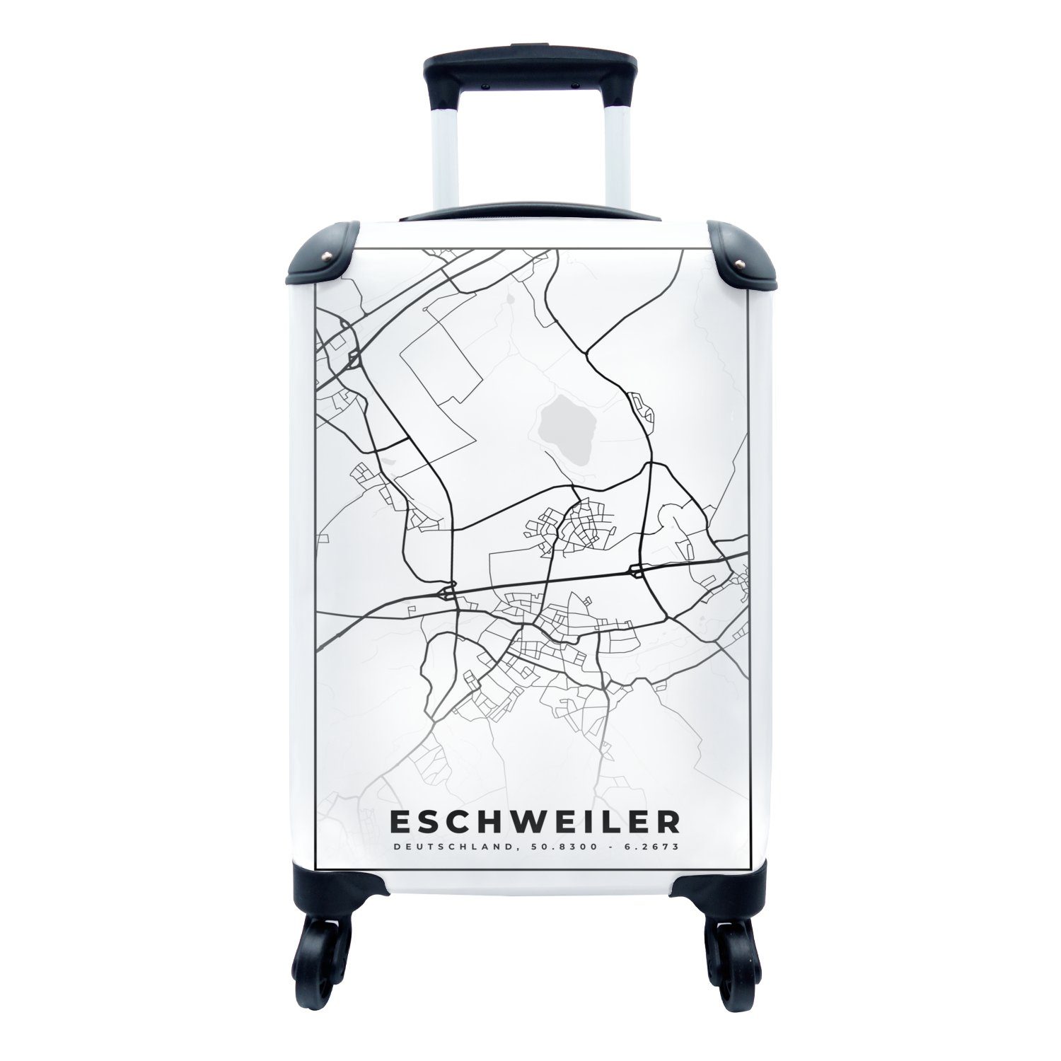 Ferien, Rollen, Reisekoffer Trolley, Karte, 4 Reisetasche Eschweiler mit - für rollen, - Stadtplan Handgepäck MuchoWow Handgepäckkoffer