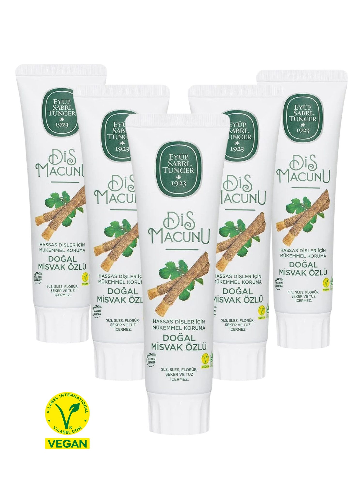 EYÜP SABRI TUNCER Zahnpasta Miswak Zahnpasta – Vegan & Natürlich & Fluoridfrei & Zuckerfrei, (5-St) Fluoridfrei, Ohne SLS&SLES, Ohne Zucker, Mit Stevia & Miswak-Extrakt