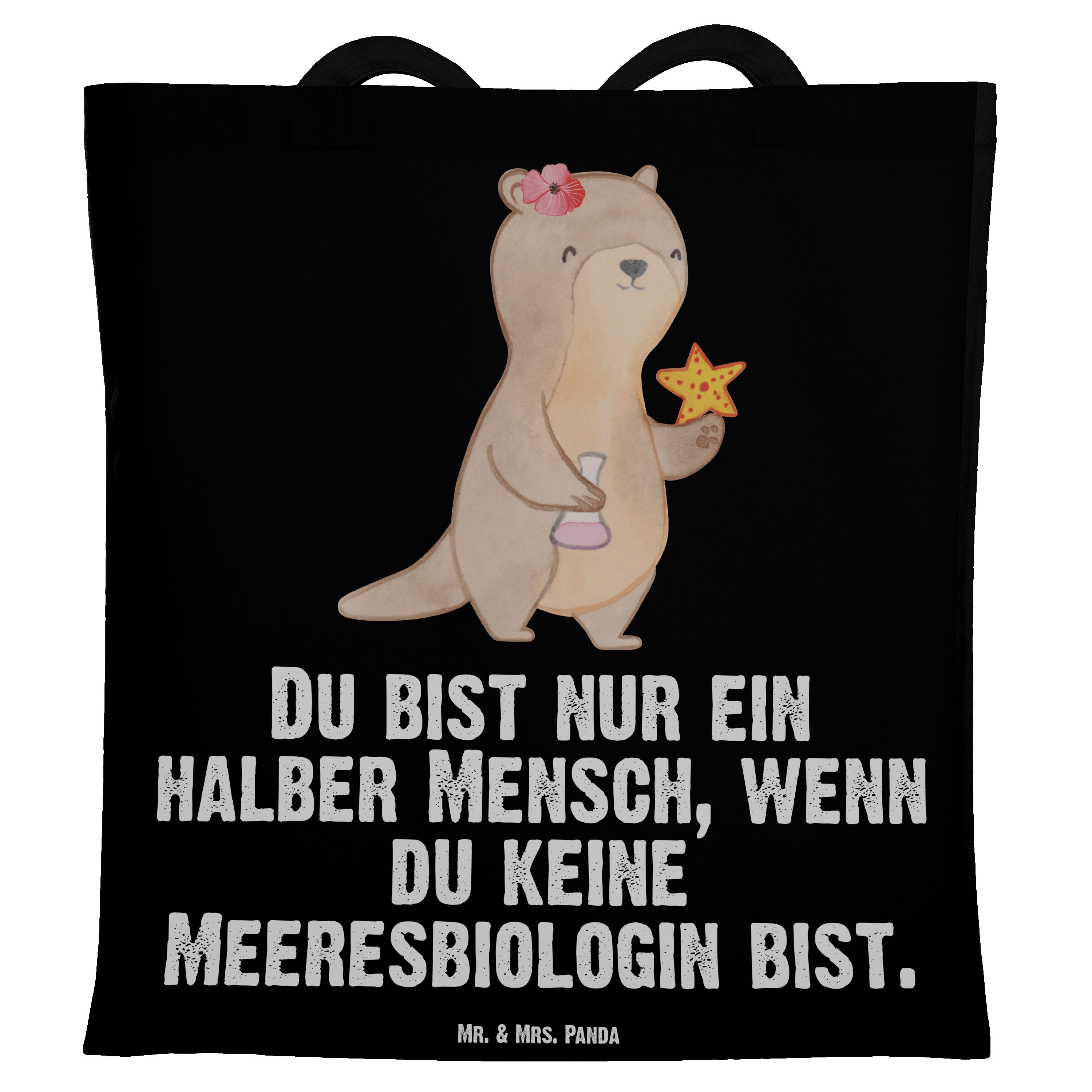 Mr. & Mrs. Panda Tragetasche Meeresbiologin mit Herz - Schwarz - Geschenk, Stoffbeutel, Jubiläum, (1-tlg) | Canvas-Taschen