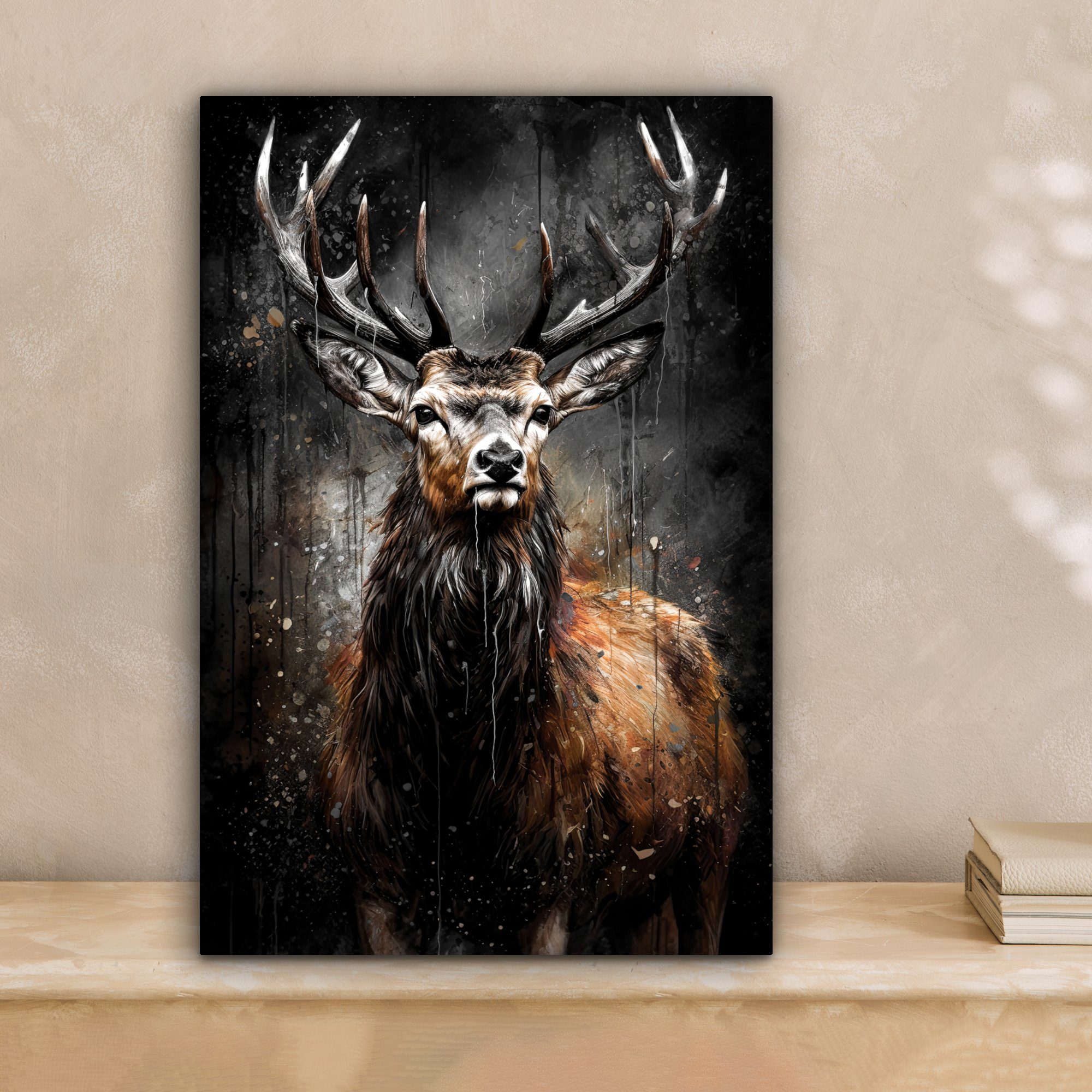 OneMillionCanvasses® Leinwandbild Hirsch - Schwarz - Tier - Hirschkopf, Fot günstig online kaufen