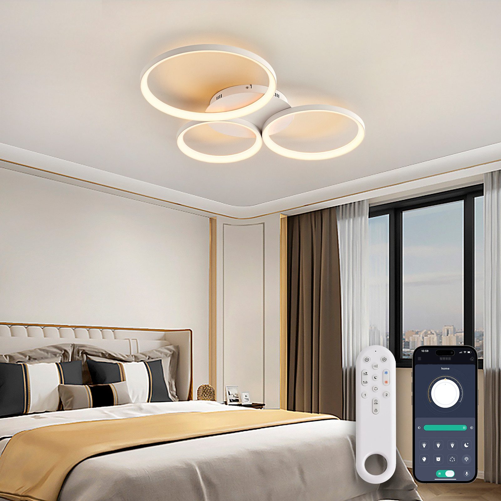 RRBEST LED Deckenleuchte LED Deckenlampe, 72CM Dimmbar Wohnzimmer Deckenleuchte, mit Fernbedienung und Memory Funktion