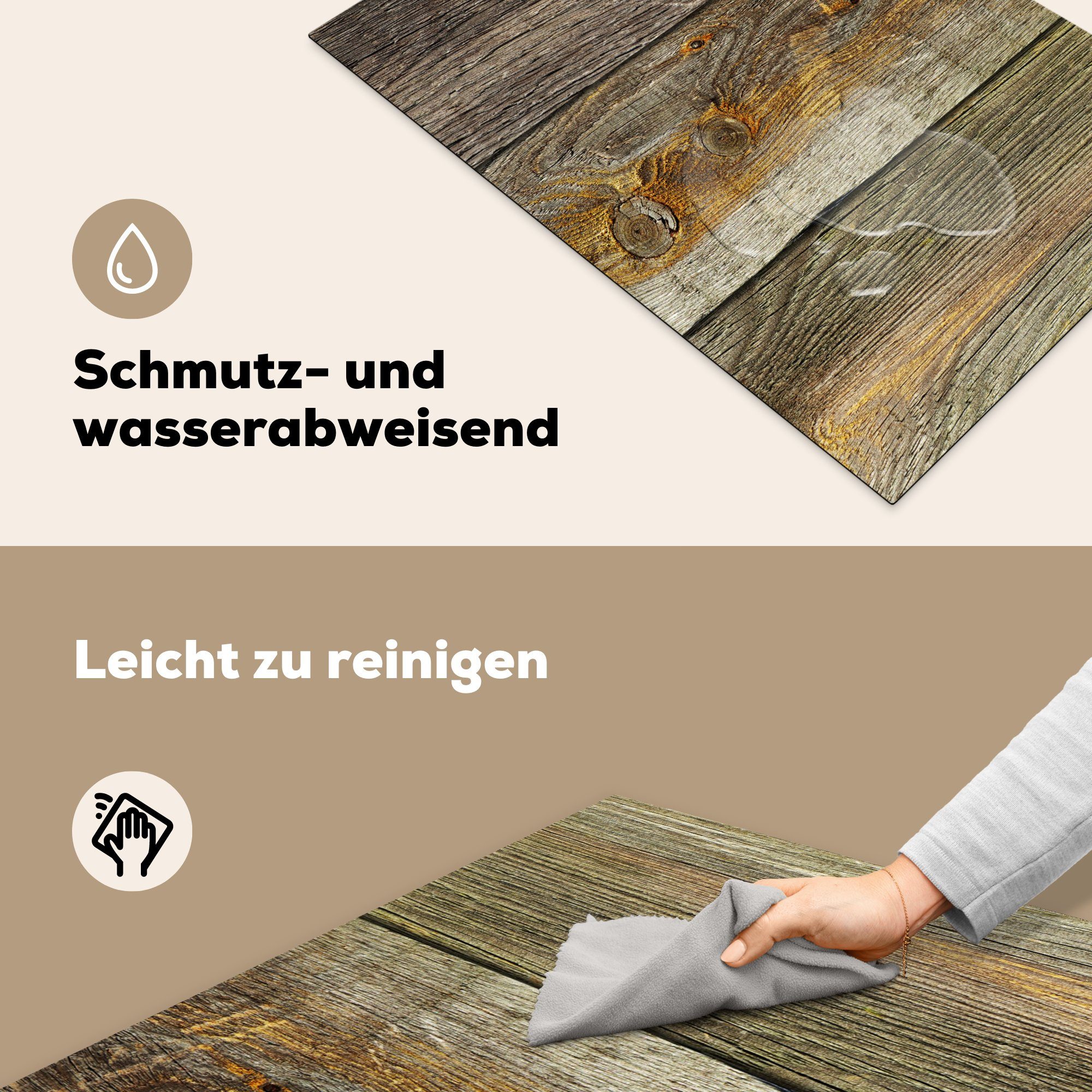 (1 - - cm, für MuchoWow Regale Design - Vinyl, Vintage, küche, die Herdblende-/Abdeckplatte Ceranfeldabdeckung 81x52 Schutz tlg), Holz Induktionskochfeld