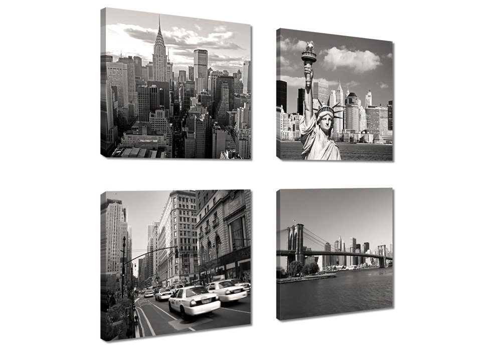 Visario Kunstdruck 4 er Set Leinwand fertig gerahmt sofort aufhängbar 4 St. à 20 x 20 cm, 6901