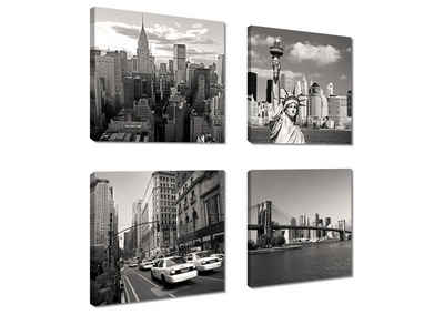 Visario Kunstdruck 4 er Bilder Set auf Leinwand fertig gerahmt + sofort aufhängbar 4 Stück à 20 x 20 cm, 6901
