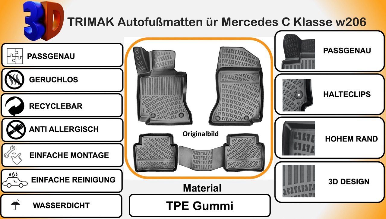 ab Gummimatten MERCEDES 2021 W206 Autofußmatten Auto-Fußmatte, C-Class Trimak