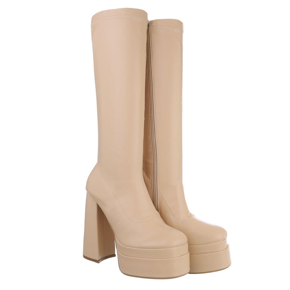 Ital-Design Damen Party & Clubwear Plateaustiefel (81409637) Blockabsatz High-Heel Stiefel in Beige