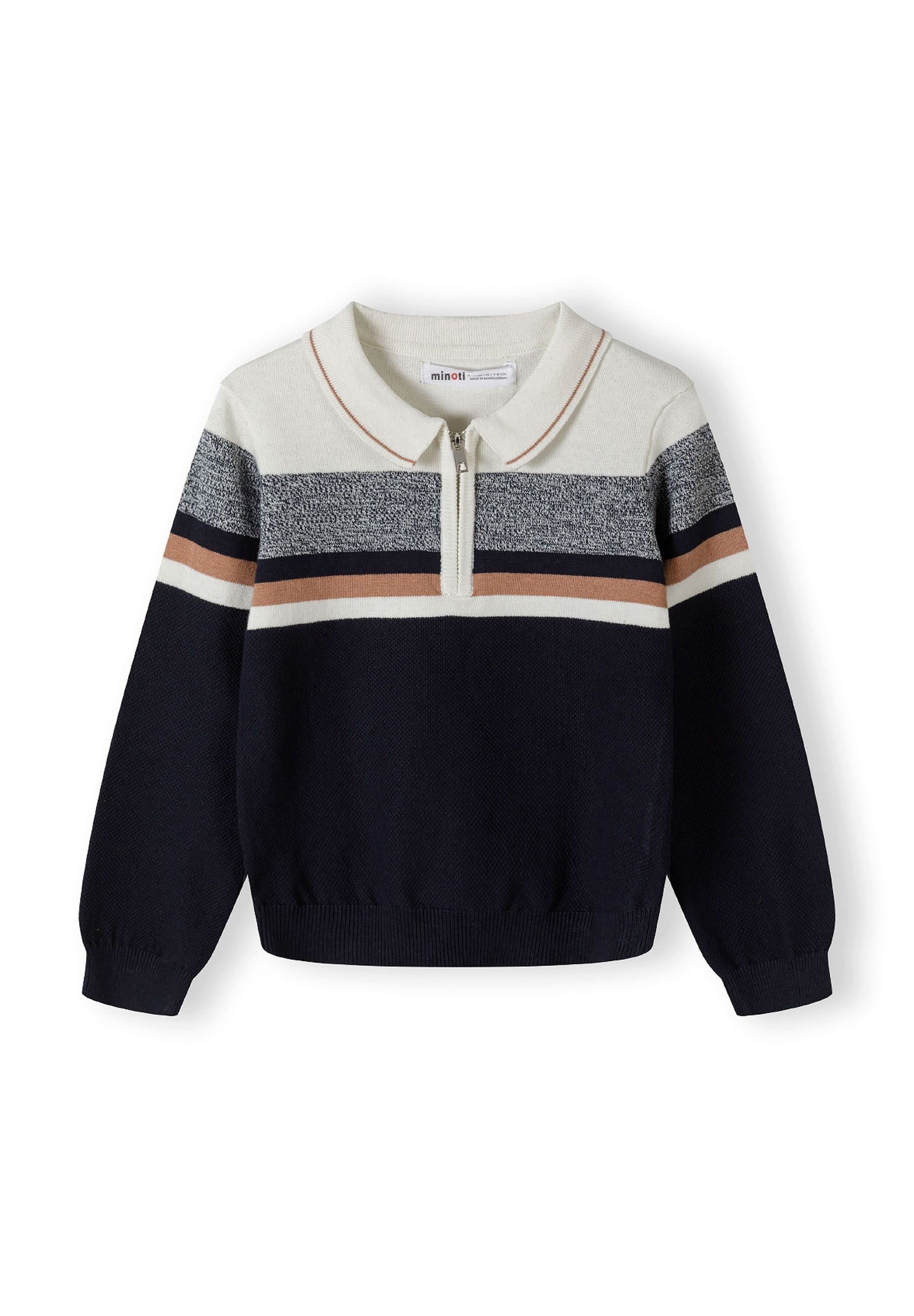MINOTI Polokragenpullover für Jungen mit Reißverschluss Farbblockstreifen