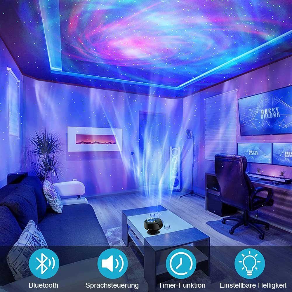 Rosnek LED Nachtlicht Sternenhimmel für Schwarz mit Schlafzimmer, Projektor, LED Party, Fernbedienung/Bluetooth/Musikspieler/Timer Geschenk