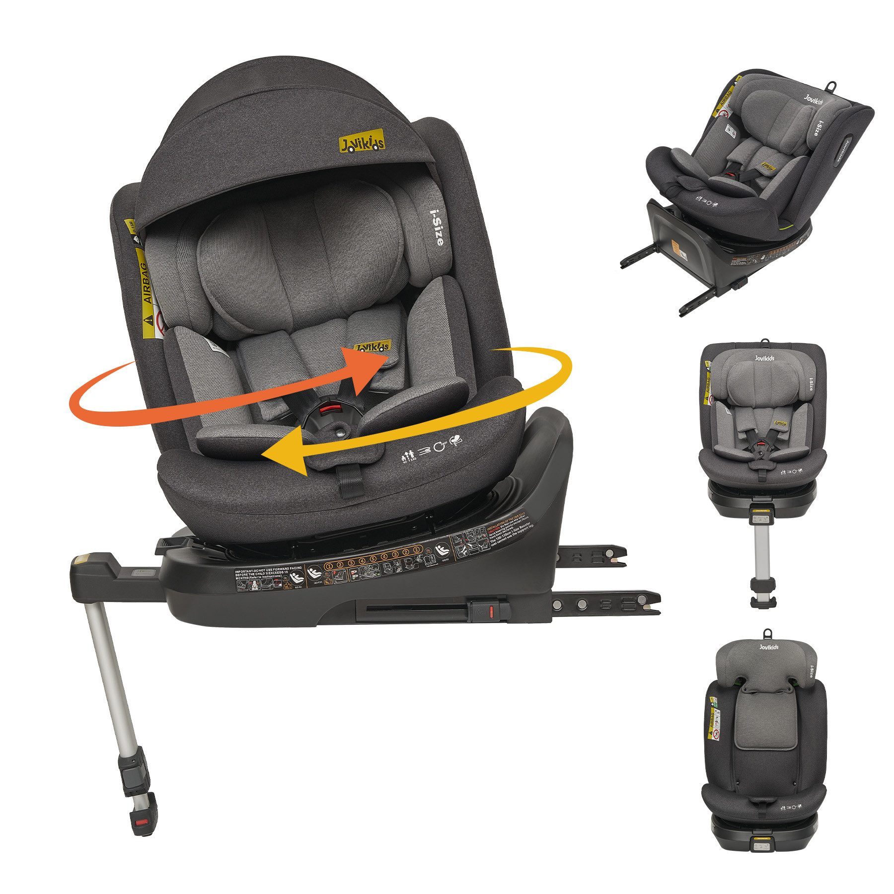 Jovikids Autokindersitz 360° Drehbar Kindersitz mit ISOFIX, ECE R129, ab: Geburt, bis: 12Jahre, ab: 150 cm, bis: 40 cm, Baby Autositz Reboarder mit Liegefunktion & Abnehmbar Vordach