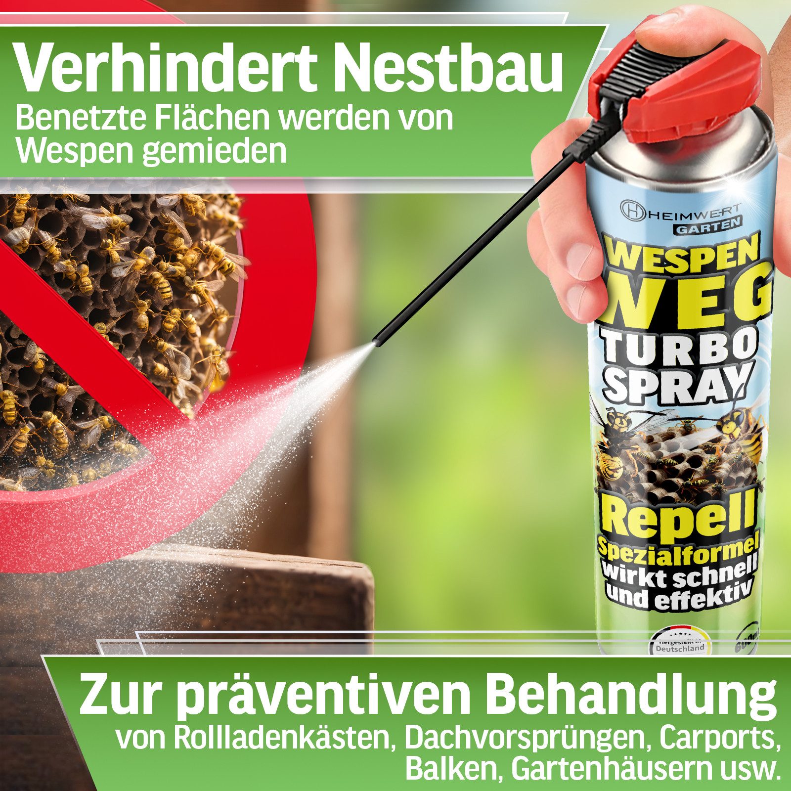 HEIMWERT Wespenspray Wespensabwehr Wespennest entfernen, 600 ml, Sicher Wespennest entfernen dank Spezialformel Made in Germany