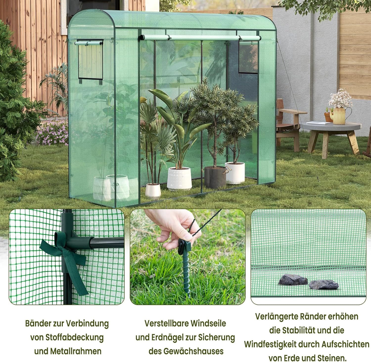 Woltu Foliengewächshaus, Winterfest, Folientunnel für Aufzucht Tomaten, mit Tür