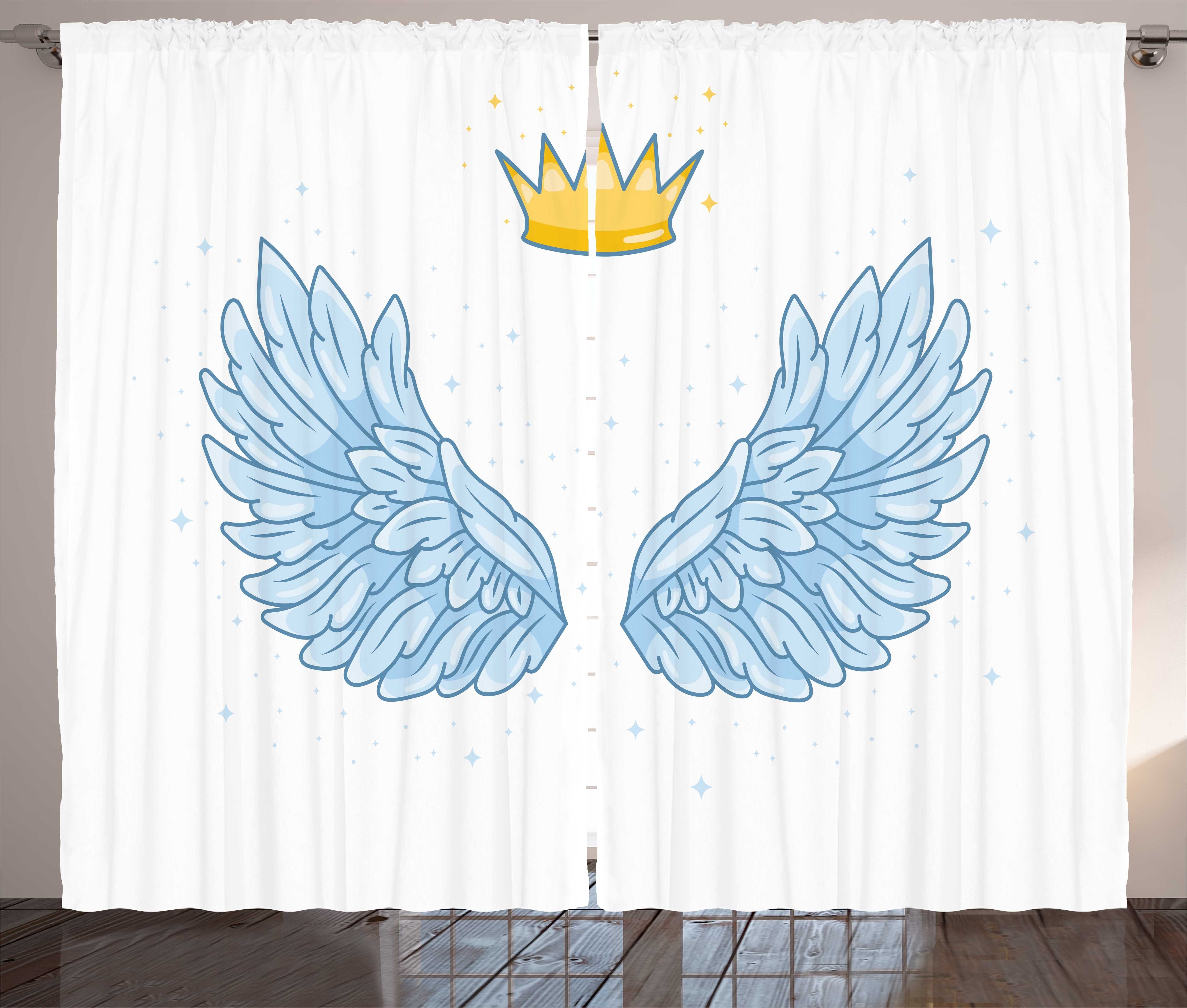 Gardine Schlafzimmer Kräuselband Vorhang mit Schlaufen und Haken, Abakuhaus, Karikatur Angel Wings und Krone über