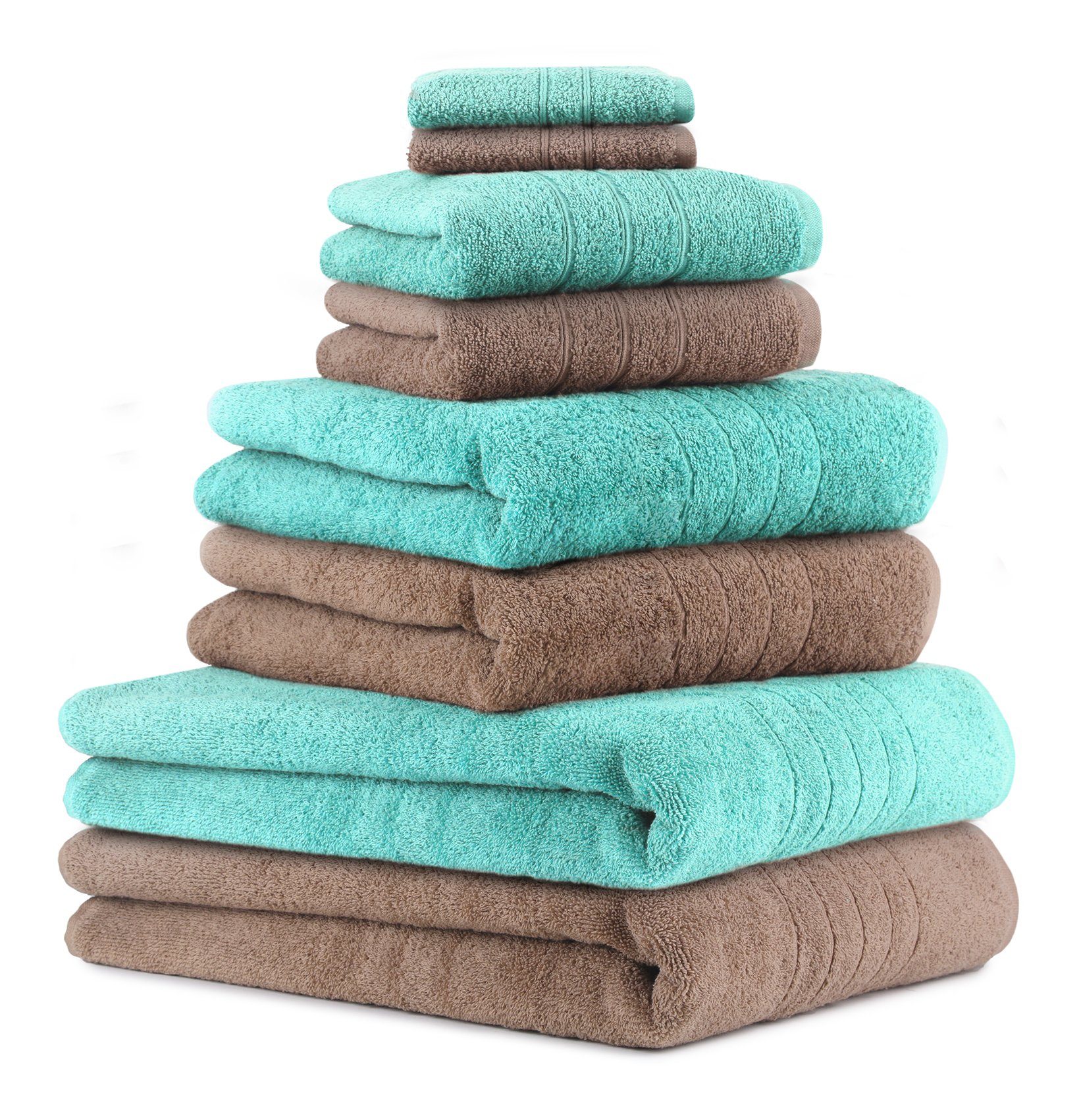 Betz Handtuch Set 8-TLG. Farbe 100% 2 türkis, Seiftücher 2 2 Mokka Deluxe Handtuch-Set Baumwolle, Badetücher Duschtücher 2 (8-tlg) Handtücher und 100% Baumwolle