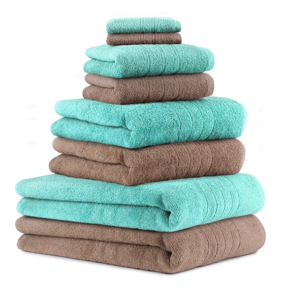 Baumwolle Mokka Handtücher und Handtuch-Set Betz Duschtücher 2 100% 2 Badetücher 8-TLG. 100% Handtuch Farbe (8-tlg) 2 Set türkis, Deluxe Seiftücher Baumwolle, 2