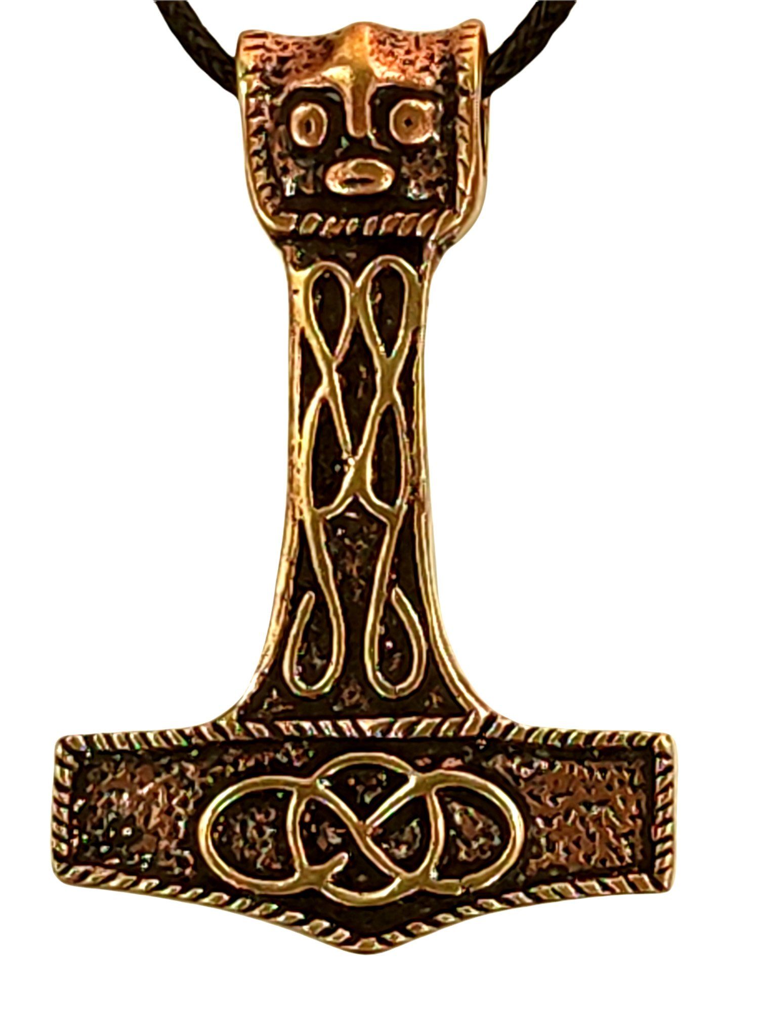 Thorhammer Anhänger Kettenanhänger großer Knoten Leather Thorshammer Thor 77A aus Kiss Hammer Bronze of Mjölnir