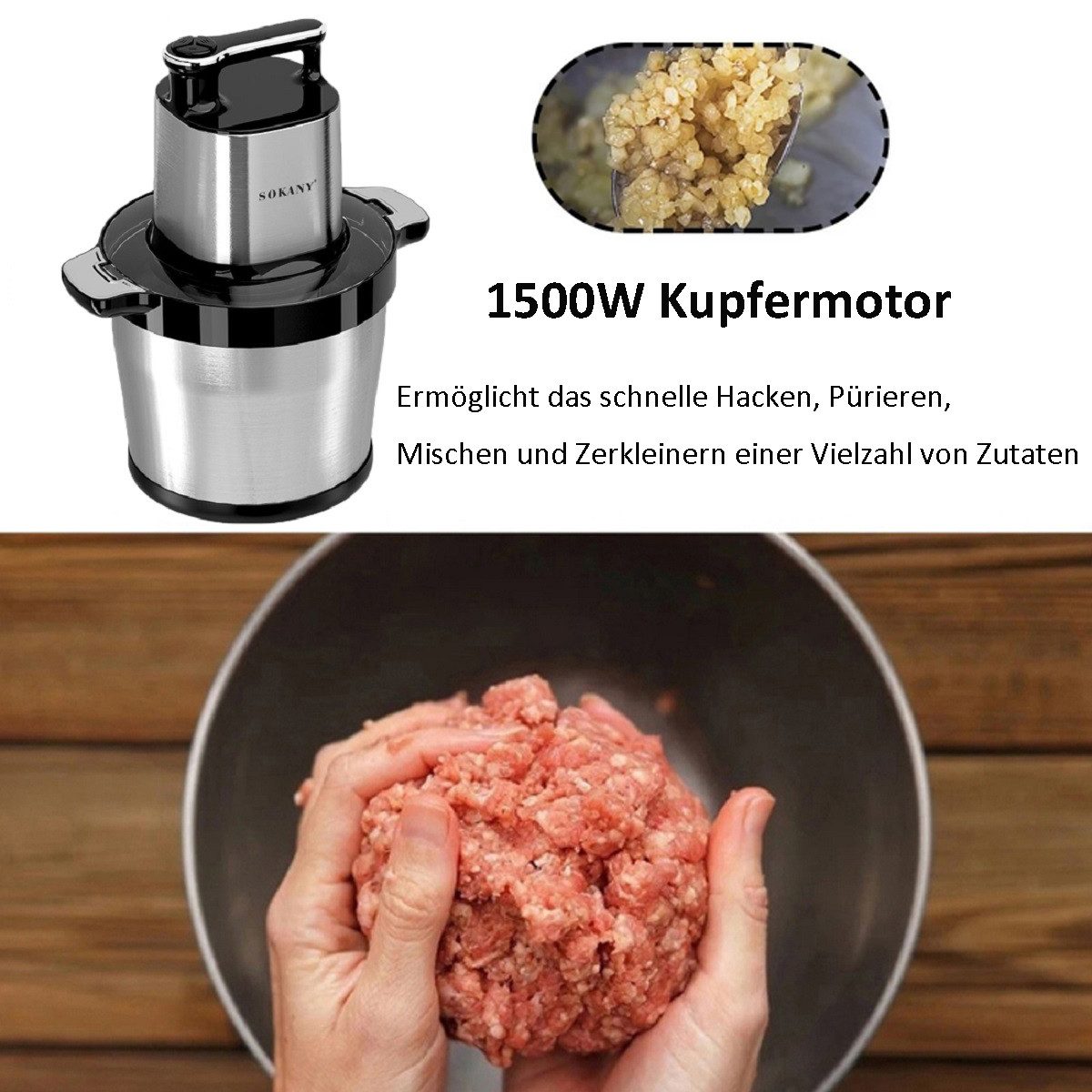 SOKANY Zerkleinerer Küche Elektrisch Groß, 8L Multizerkleinerer, 1500 W
