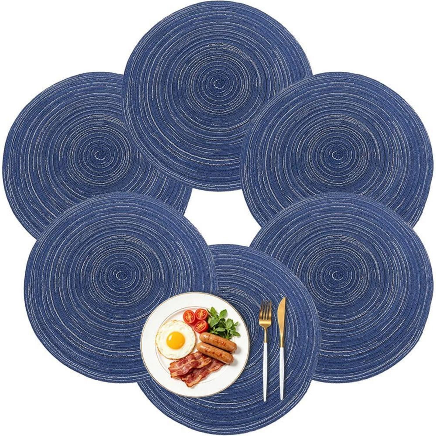 LuxusKollektion Platzset Tischsets 6er Set rund 37cm blau hitzebeständig, (6-St)