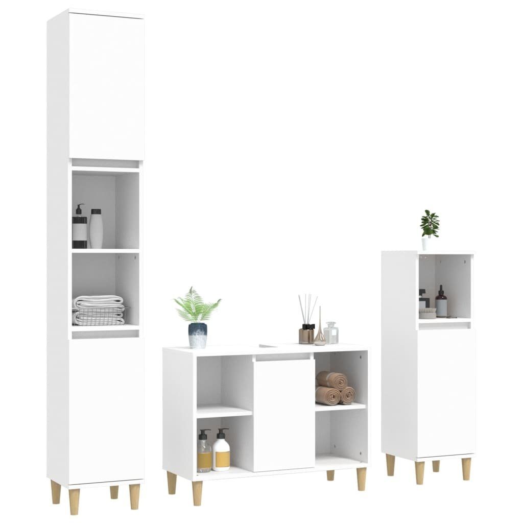 vidaXL Badezimmer-Set 3-tlg. Badmöbel-Set Weiß Holzwerkstoff, günstig online kaufen