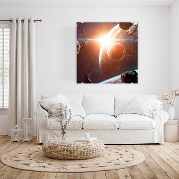 Primedeco Glasbild Wandbild Quadratisch Sonnenlicht im Weltall mit Aufhängung, Weltall