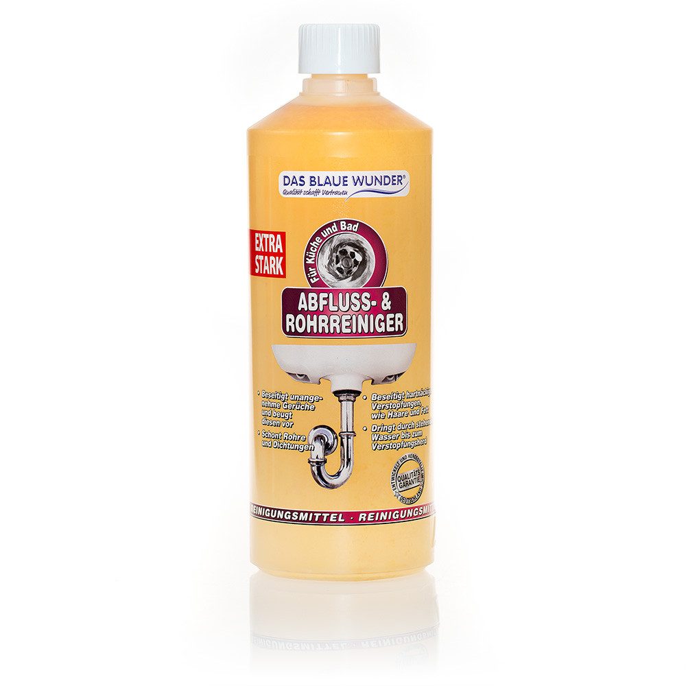 Das Blaue Wunder® Abfluss- & Rohrreiniger Extra starker Rohrreiniger (für Spülbecken, Toilette, Dusche / löst Speisereste, Öle, Haare & Fette, [- Rohrreiniger für Spülbecken, Waschbecken, Dusche, Siphon)