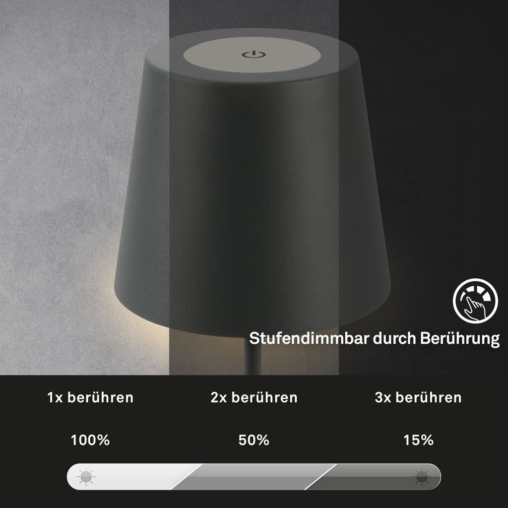 Briloner Leuchten Tischleuchte 2x Akku Tischlampe kabellos Anthrazit IP44 I günstig online kaufen