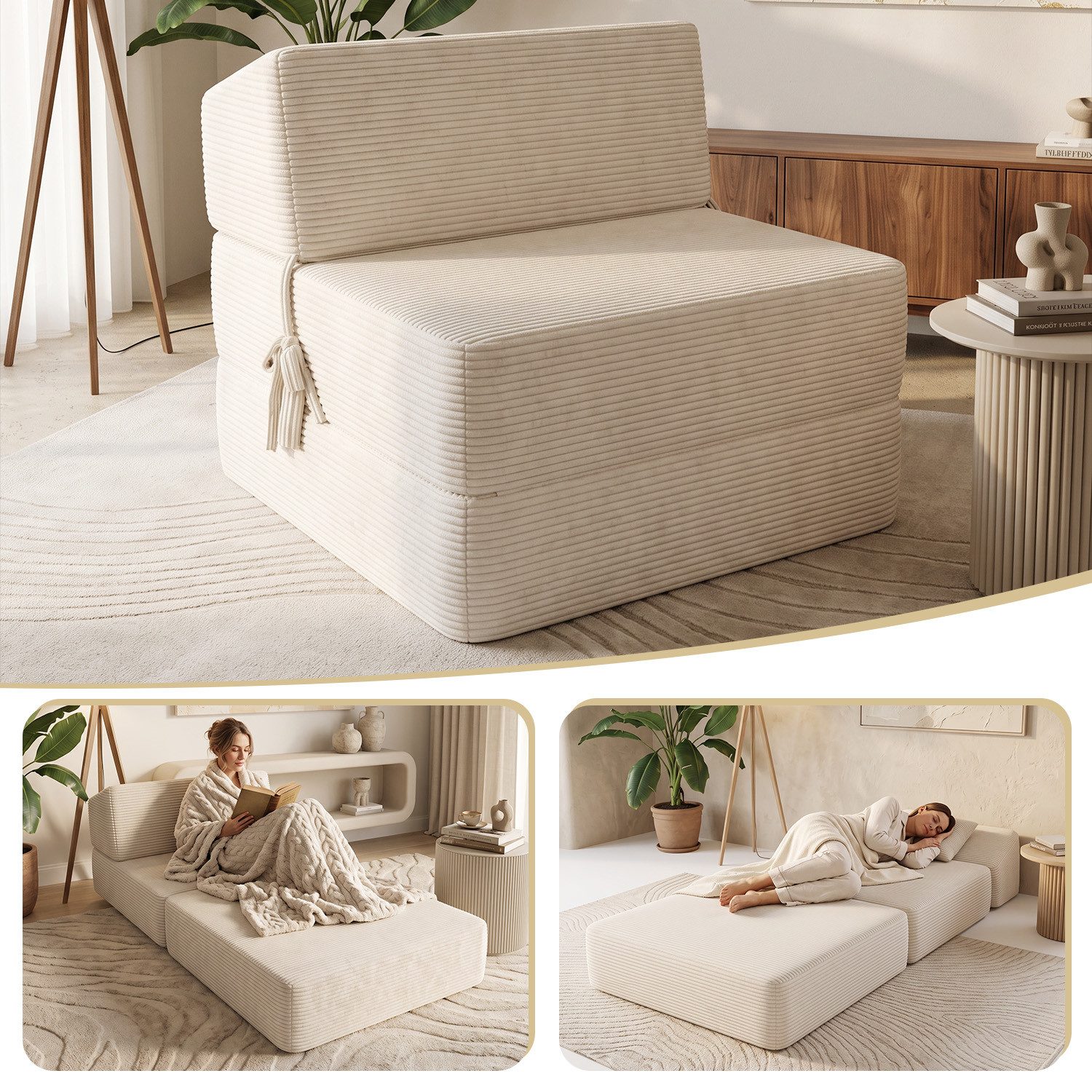 HOMALL Loungesofa Sofa mit Schlaffunktion, komprimiert verpackt, Wählbar als 1-Sitzer oder 2-Sitzer, vielseitig nutzbar für Wohnzimmer, Gästezimmer und kleine R – Bild 4 von 5
