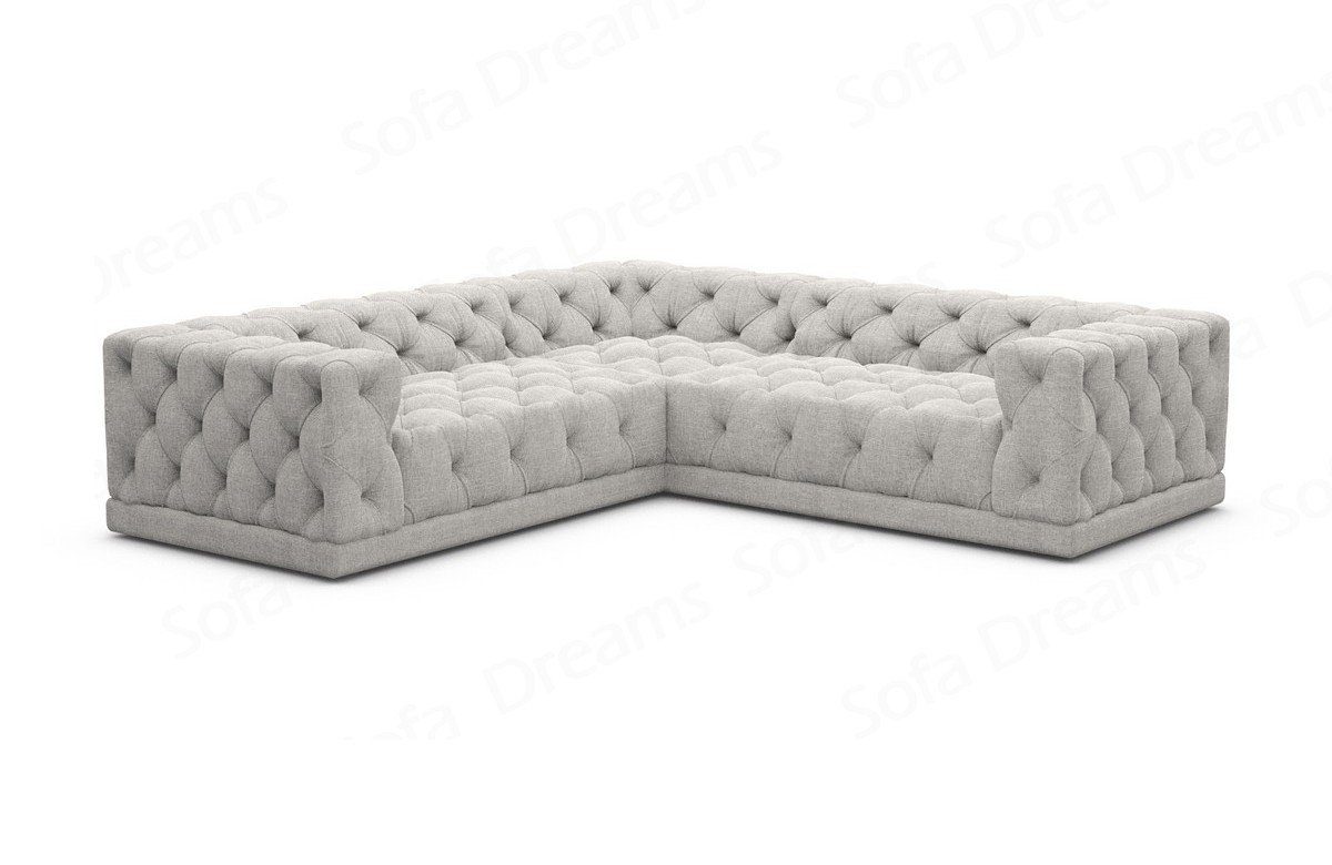 Chesterfield Form Stil Sofa Stoff Ecksofa Polster Stoffsofa, Dreams Loungesofa, Sofa Strukturstoff Palma L eisgrau70