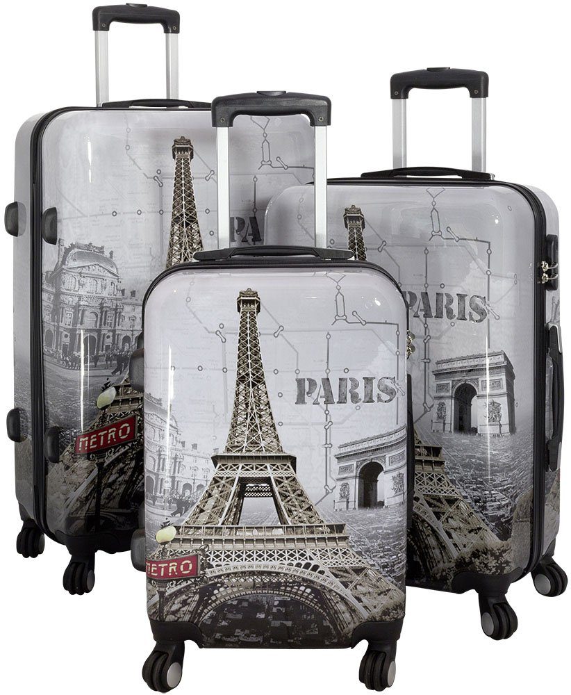MONOPOL® Kofferset Kofferset 3 tlg. Trolleyset Reisekoffer Hartschale PARIS II