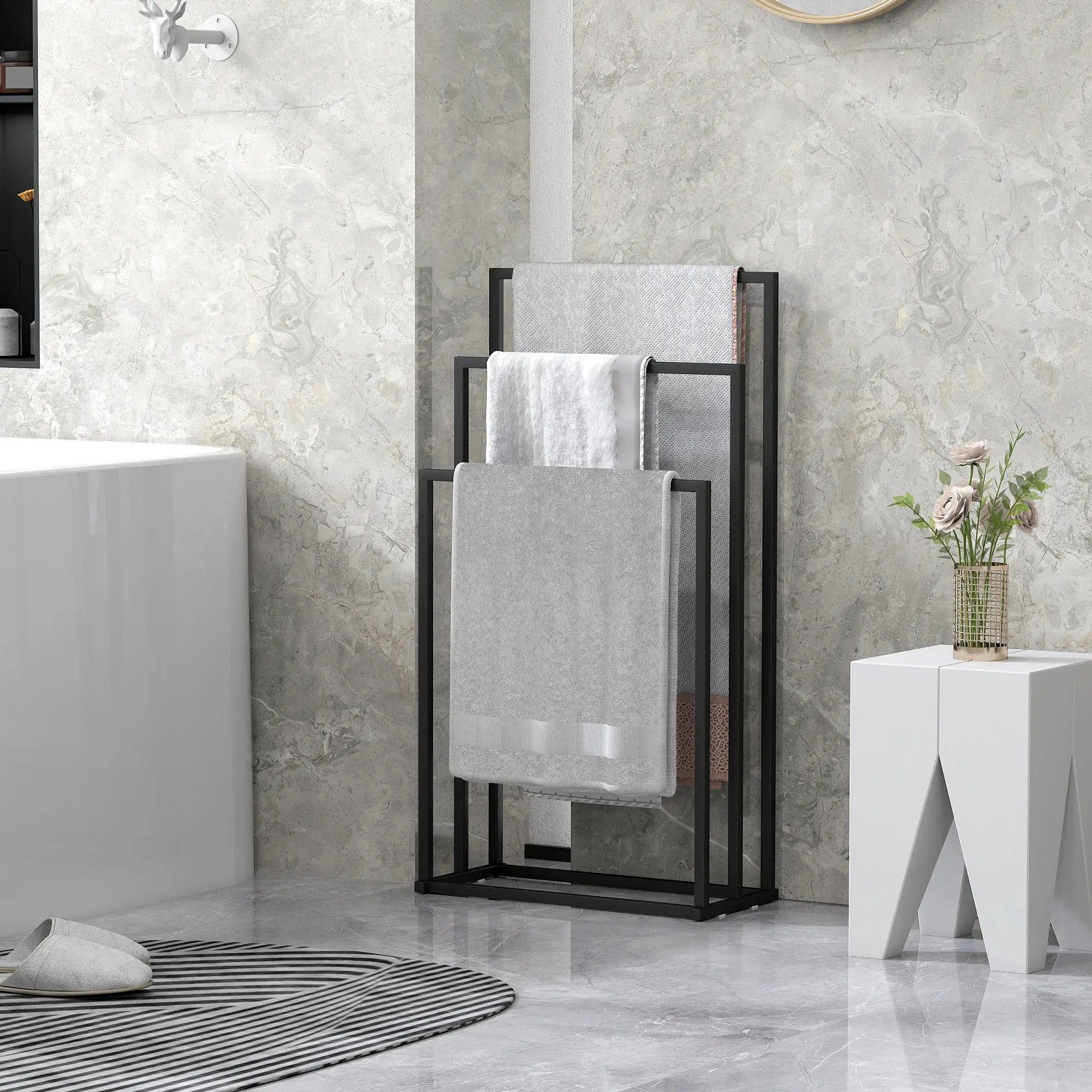 BlingBin Handtuchständer Handtücherhalter für Badezimmer, 3 Ebenen Handtüchertrocknerständer, Freistehendes Handtücherhalter, Badetuchhalter für Badezimmer