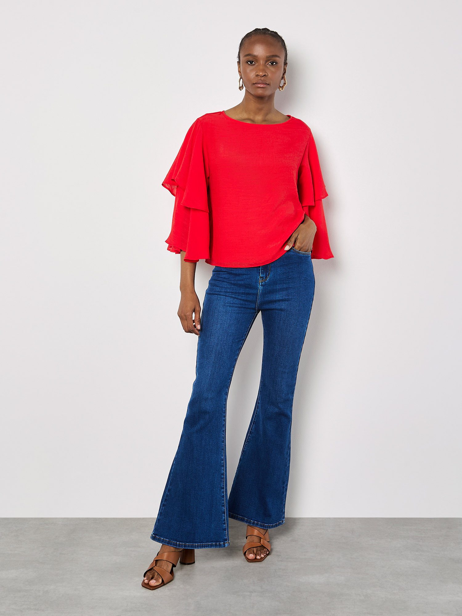 Apricot Blusenshirt Chiffonblusentop mit gerüschten Armen – Bild 4 von 5
