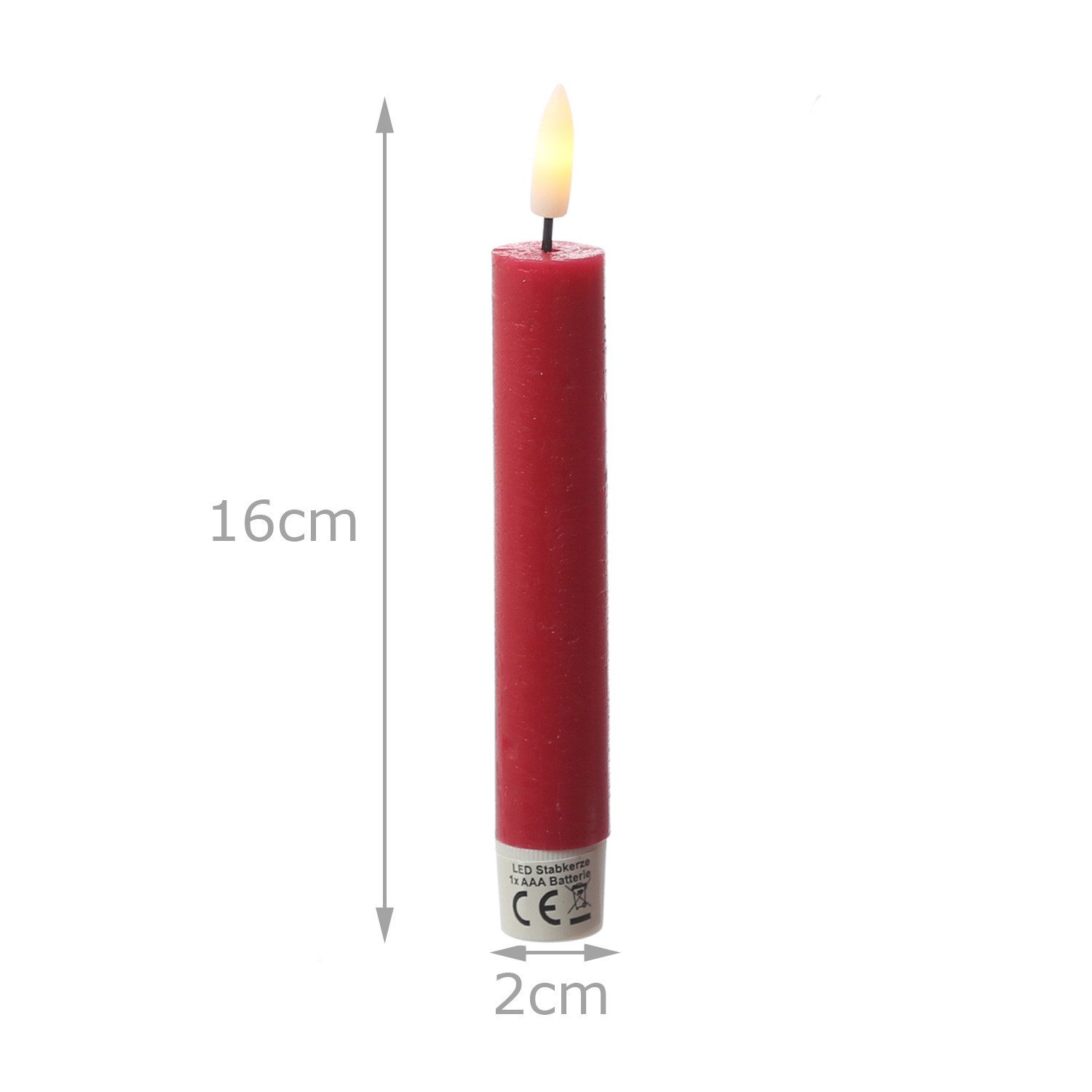 Adilina LED-Kerze LED Stabkerzen Tafelkerzen Dinner Spitzkerzen rustikal 16cm rot 2St, warmweiß (2100K bis 3000K) – Bild 4 von 5