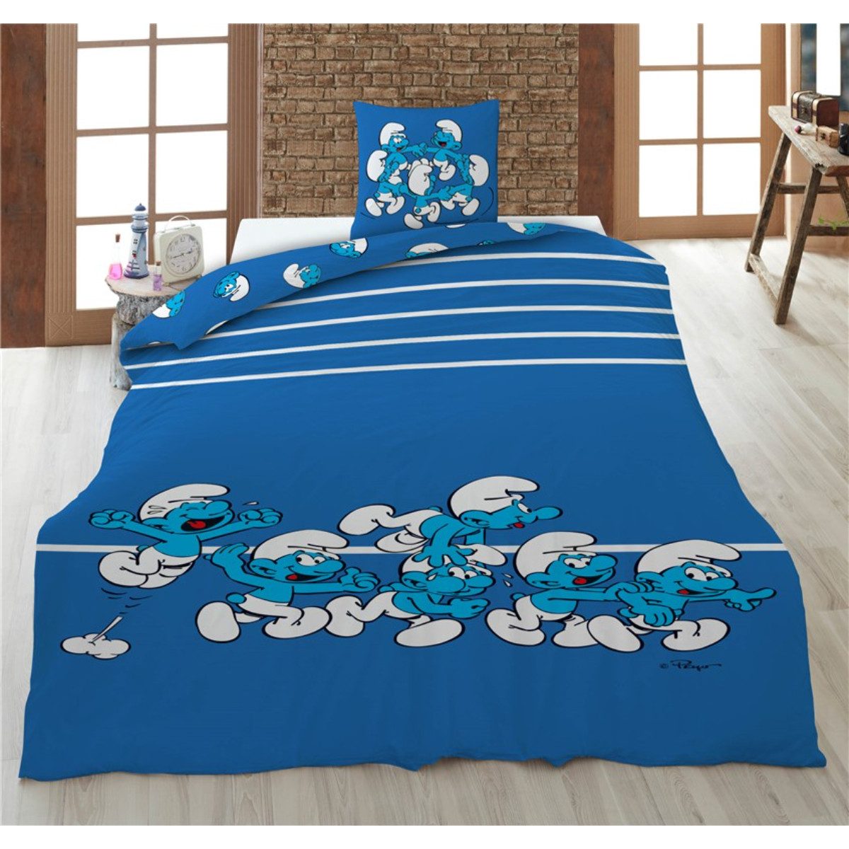 Die Schlümpfe Bettwäsche Bettbezug Set 140 × 200 cm mit Kissenbezug 65x65 cm, 2 teilig