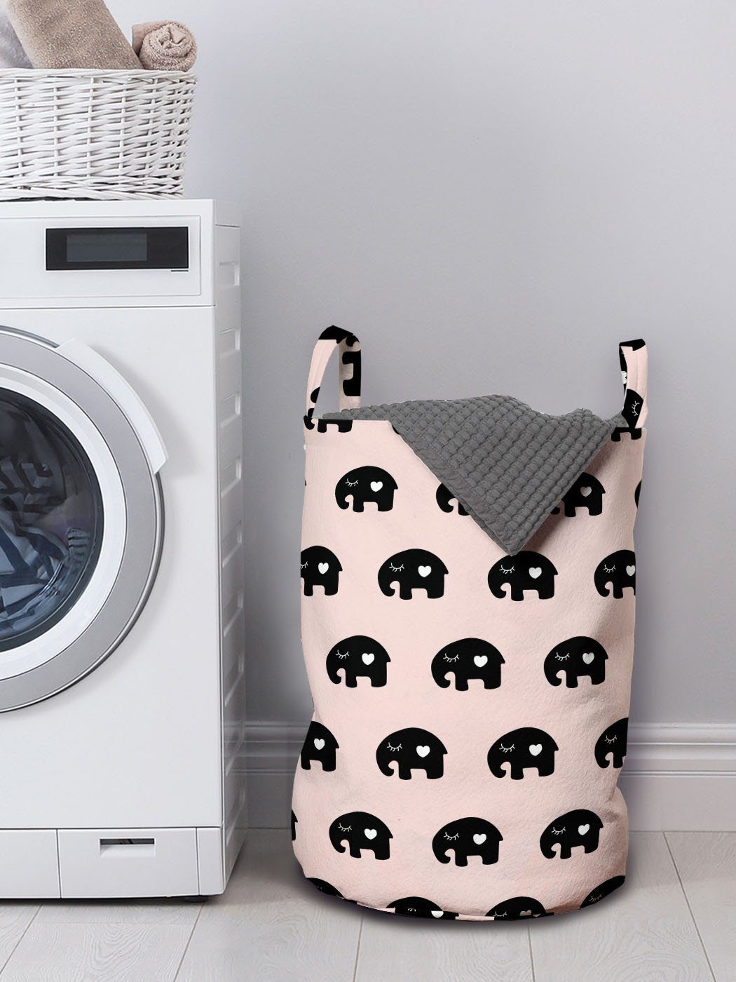 Griffen Waschsalons, Wäschesäckchen Abakuhaus für Elefant mit Kordelzugverschluss mit Wäschekorb Ethnisch Herz