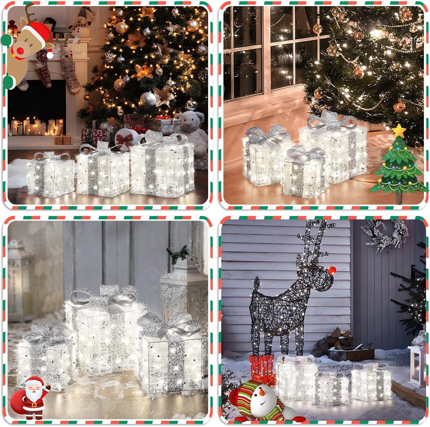 Elegear Weihnachtsfigur 3er Set LED Geschenkbox Weihnachten, Weihnachtsdeko mit Stecker, Timer (3 St), 60 warmweiße LEDs, Weihnachtsbeleuchtung für Baum, Fenster & Innen