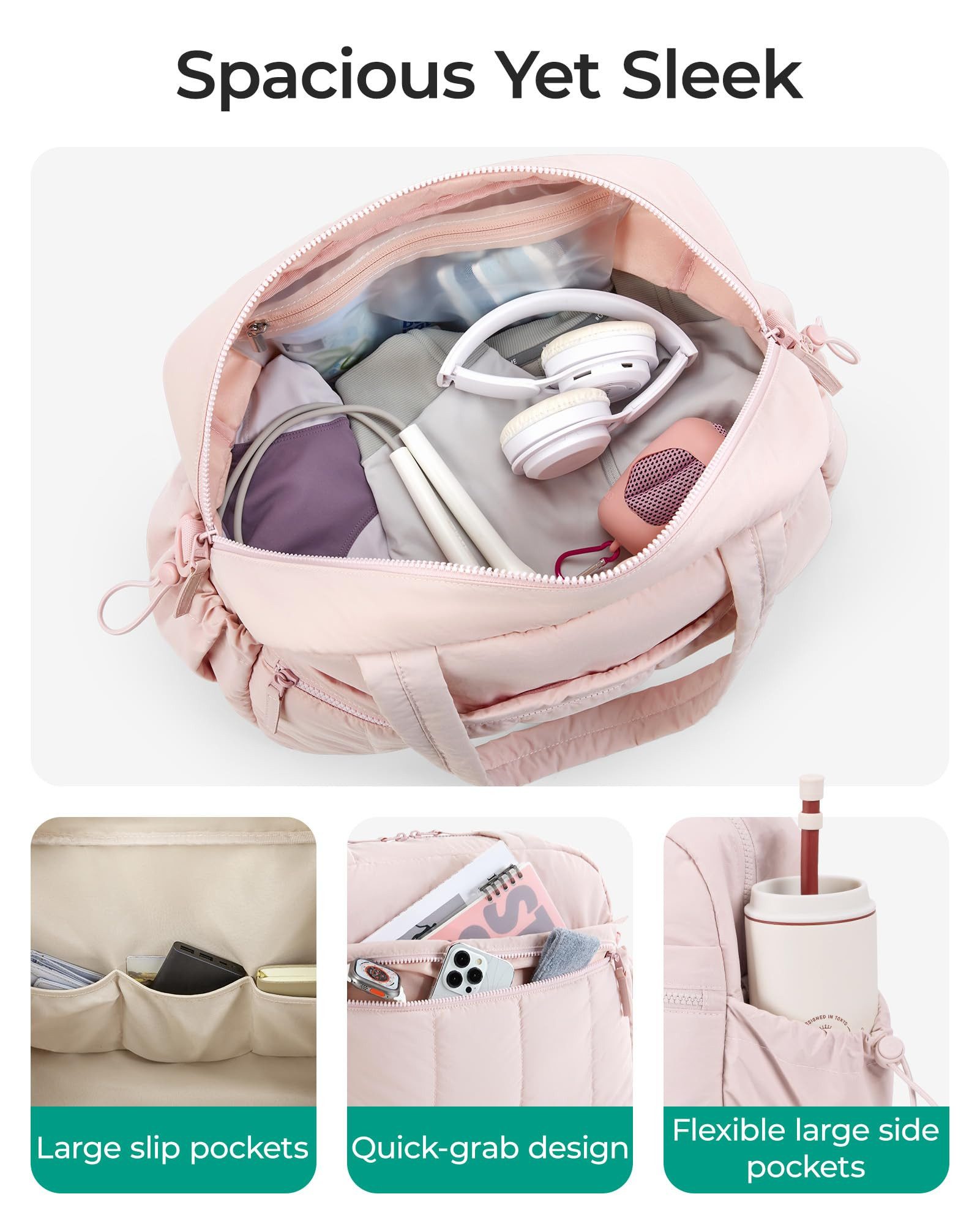 Forrlite Reisetasche Reisetasche Puffer, Sporttasche Damen 24L Weekender Wickeltasche (Wasserabweisend Travel Bag Handgepäck Gym Bag Kliniktasche Geburt Krankenhaustasche Mit PVC Nasse Tasche Für Fitness, Schwarz)