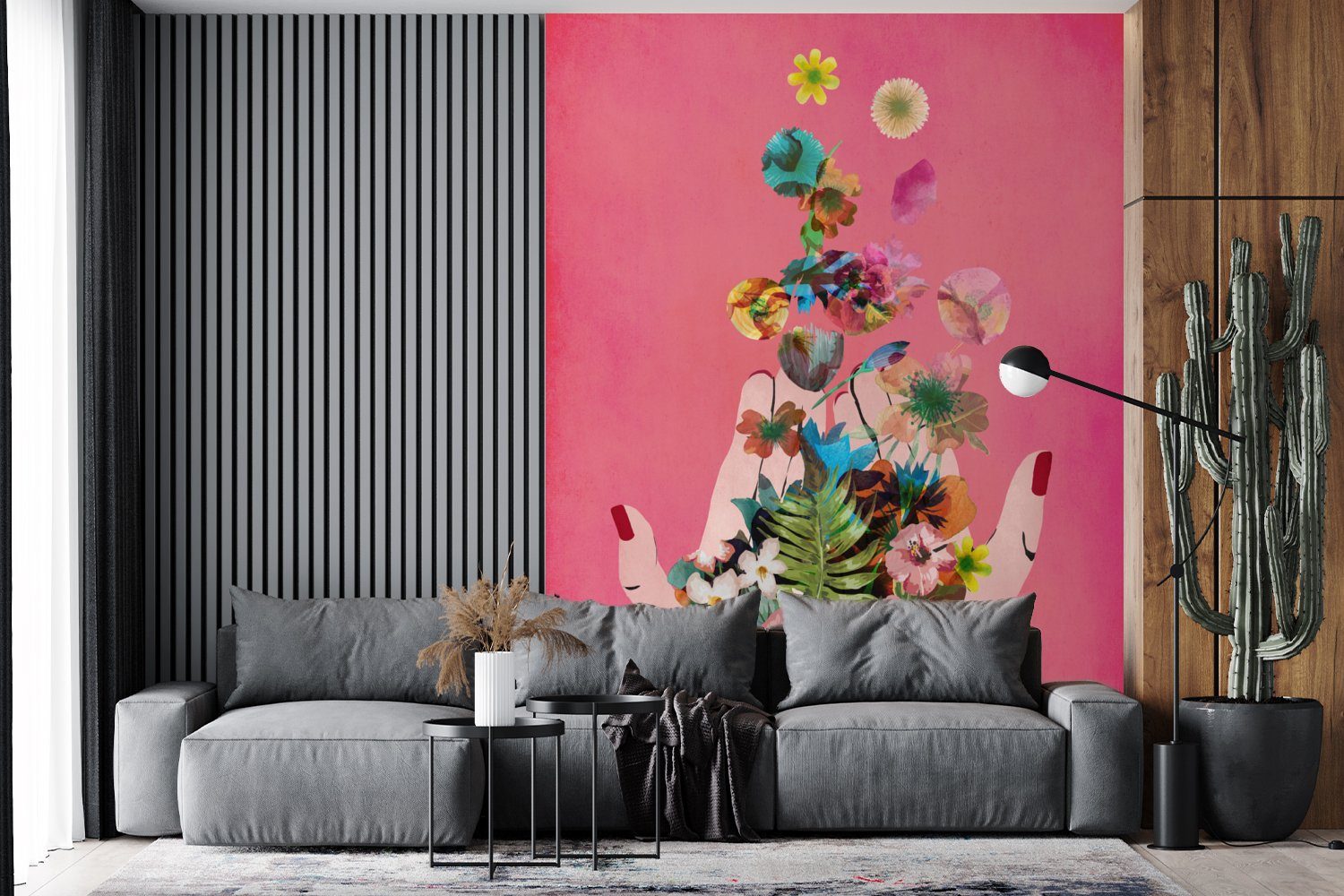 für Wandtapete Tapete Blumen Vinyl Kunst, MuchoWow Wohnzimmer, bedruckt, St), - Abstrakt - Fototapete Montagefertig - (4 Matt, Rosa
