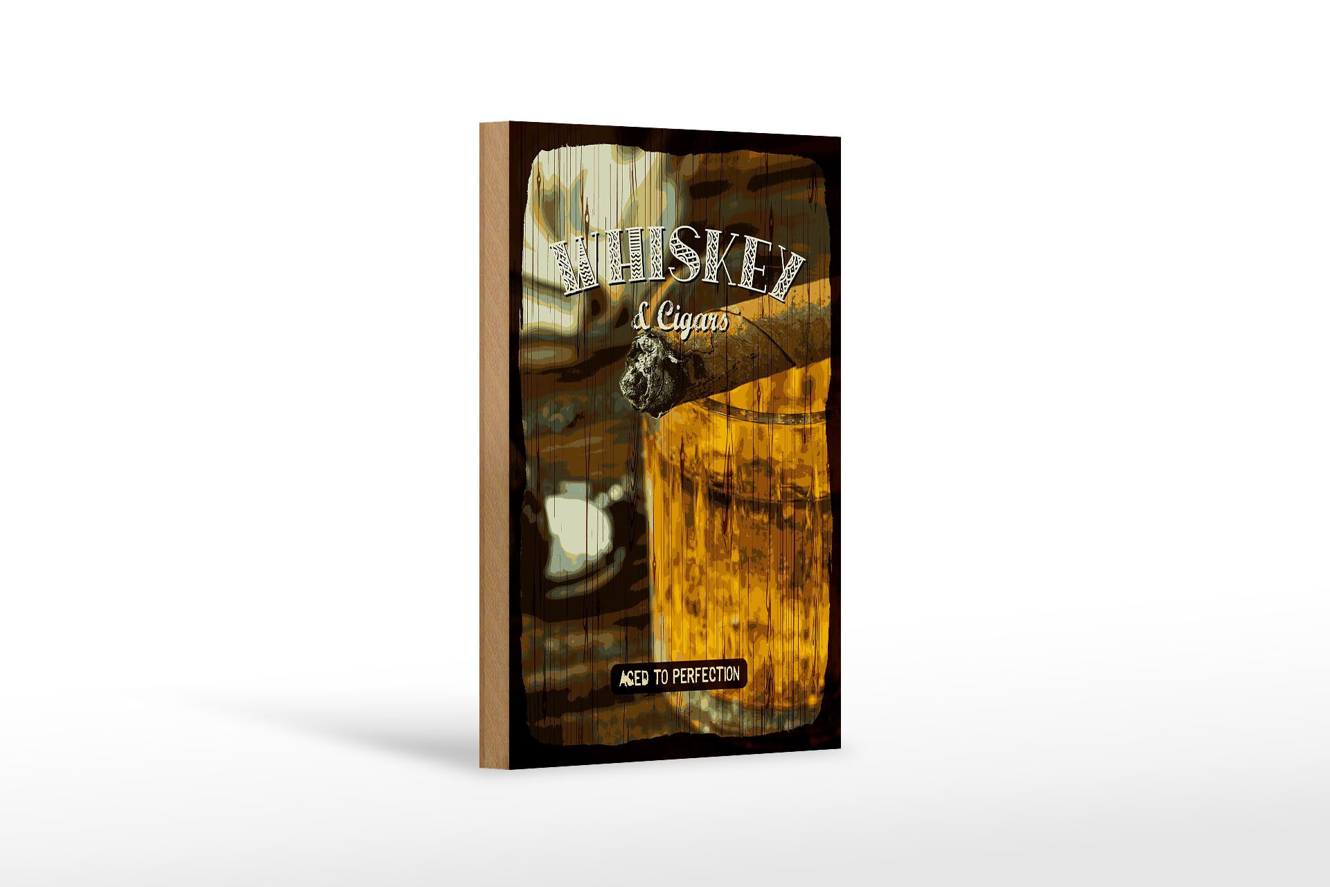 Holzbild Spruch Whiskey & Cigars aced to perfection 12x18 cm