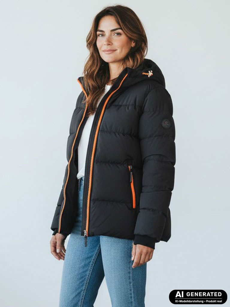 Wattlöper Steppjacke 50838SH Damen Jacke gesteppt mit Kapuze - Winterjacke Damenjacke Angeschnittene & verstellbare Kapuze, Reißverschluss, Seitentaschen
