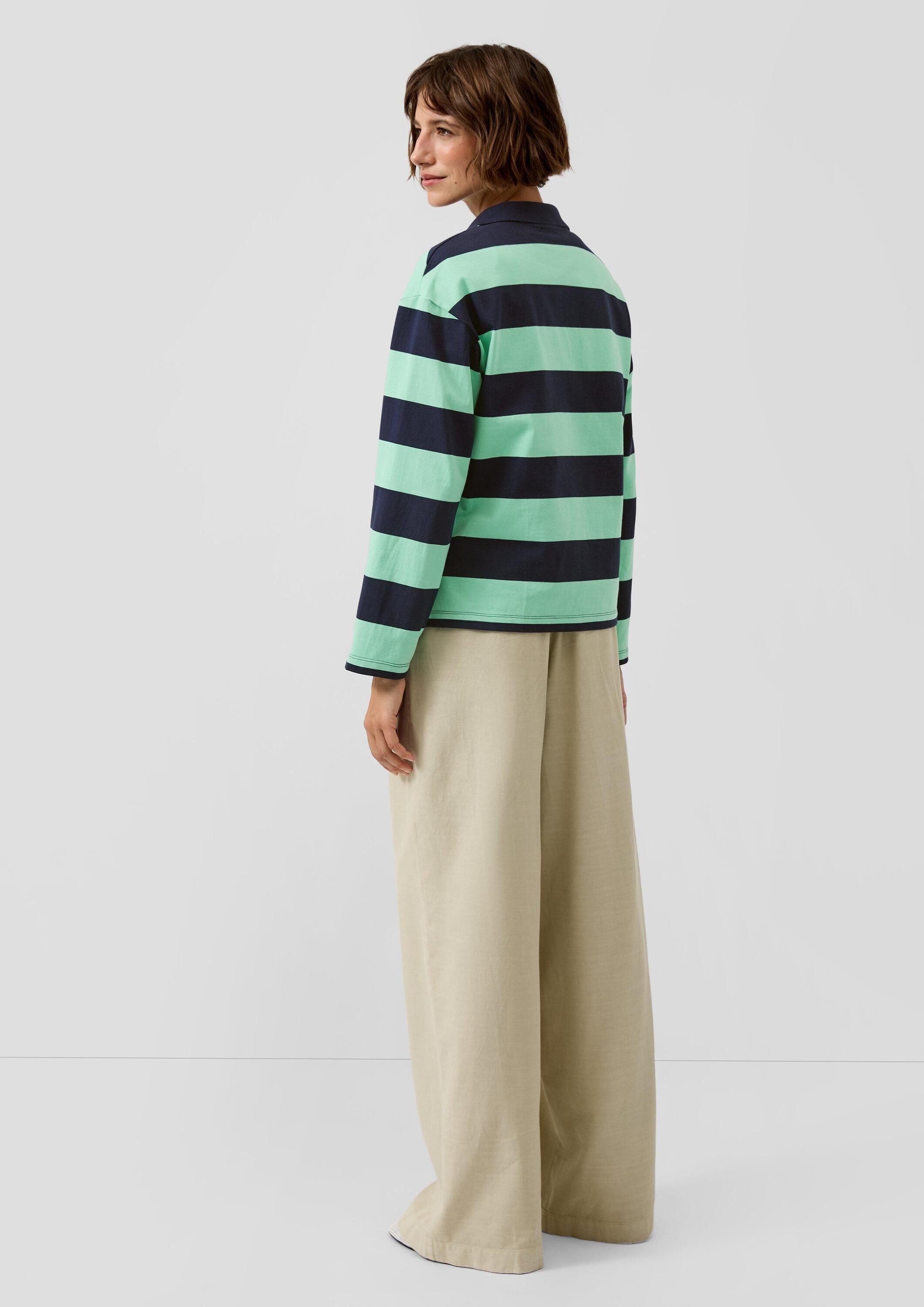 s.Oliver Sweatshirt Sweatshirt Gestreiftes Sweatshirt mit Polokragen