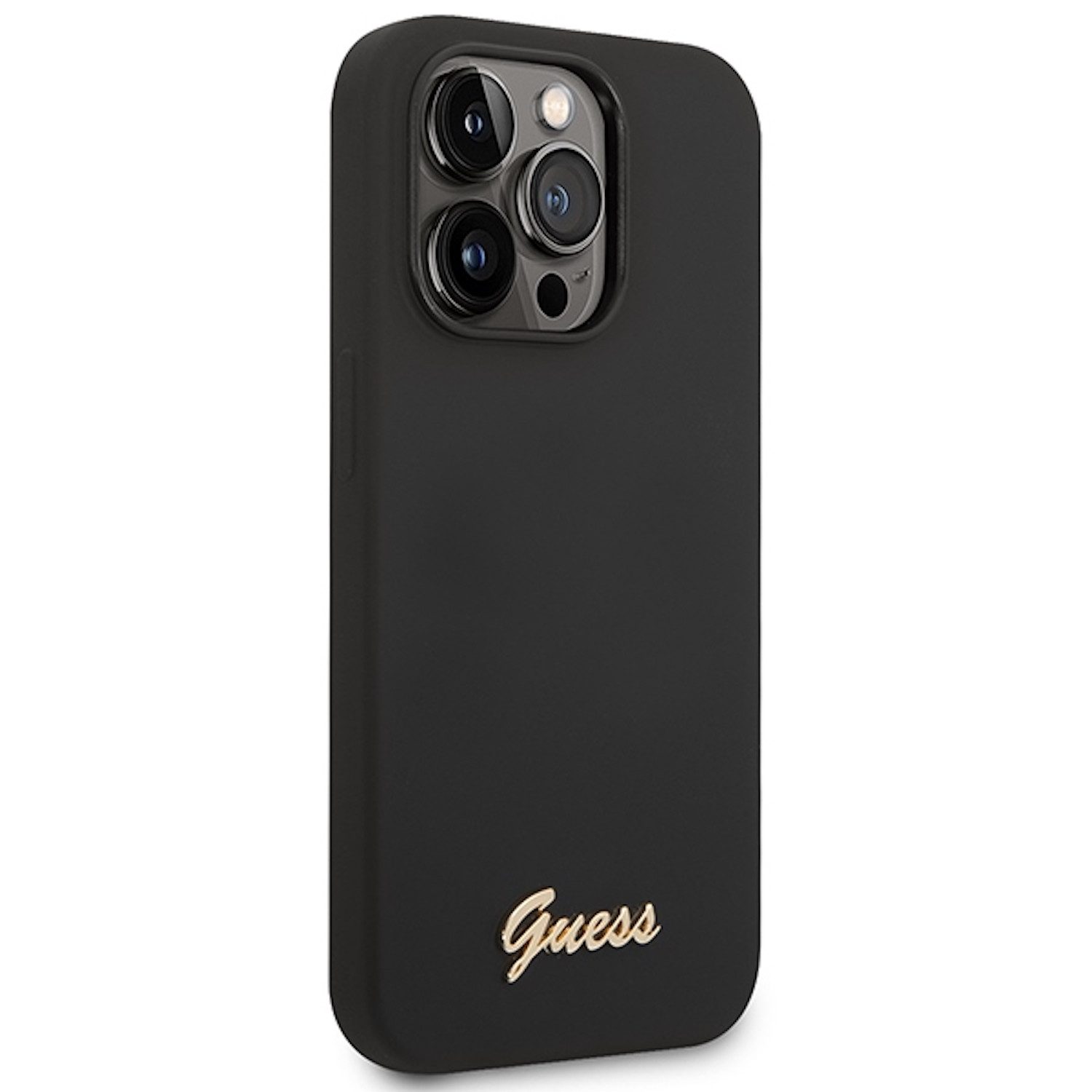Guess Handyhülle Guess Apple iPhone 14 Pro Hard Case Silicone Vintage Gold Logo Schwarz – Bild 4 von 5